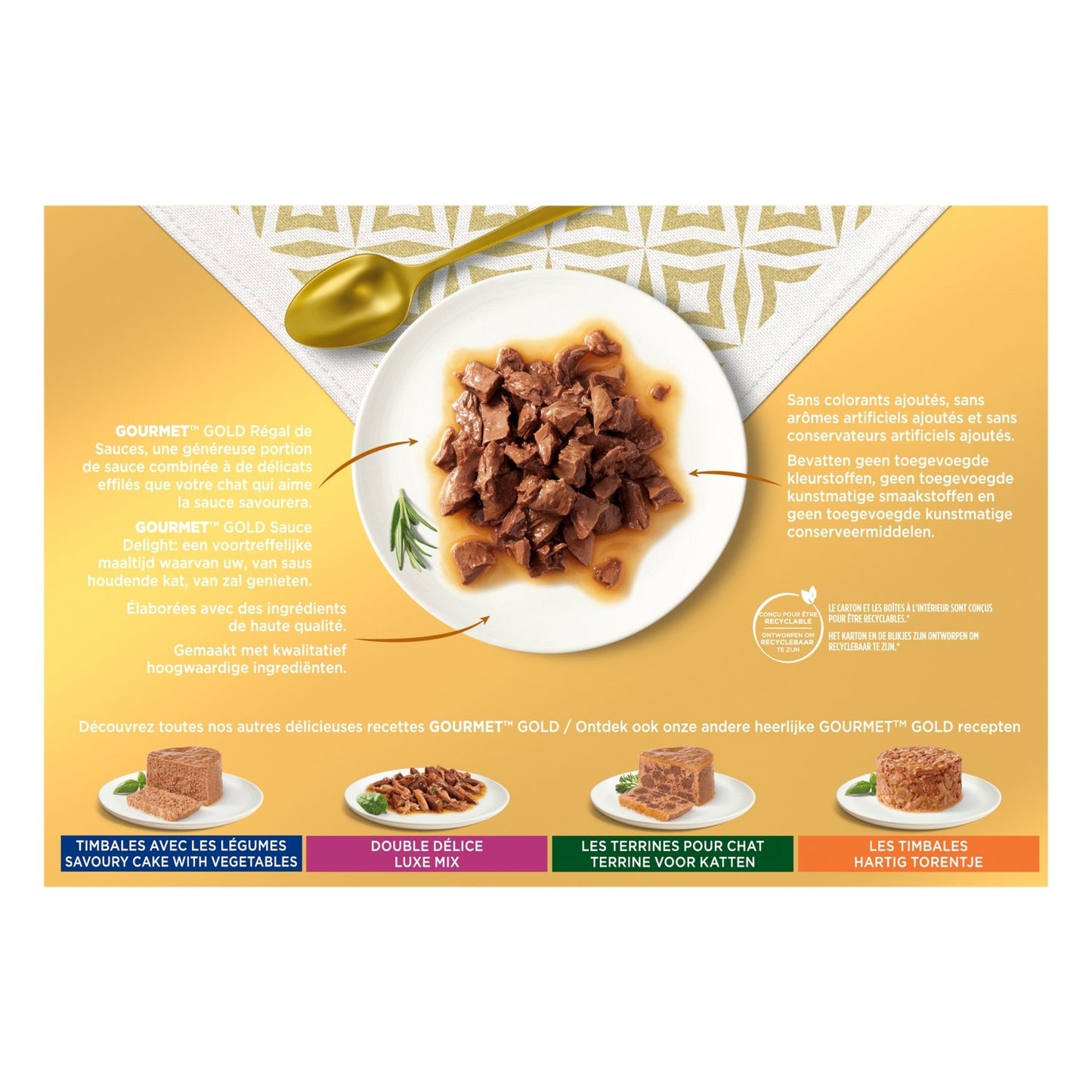 Pâtée pour Chat Adulte en Sauce Boeuf Poulet Thon Saumon Gold Régal GOURMET
