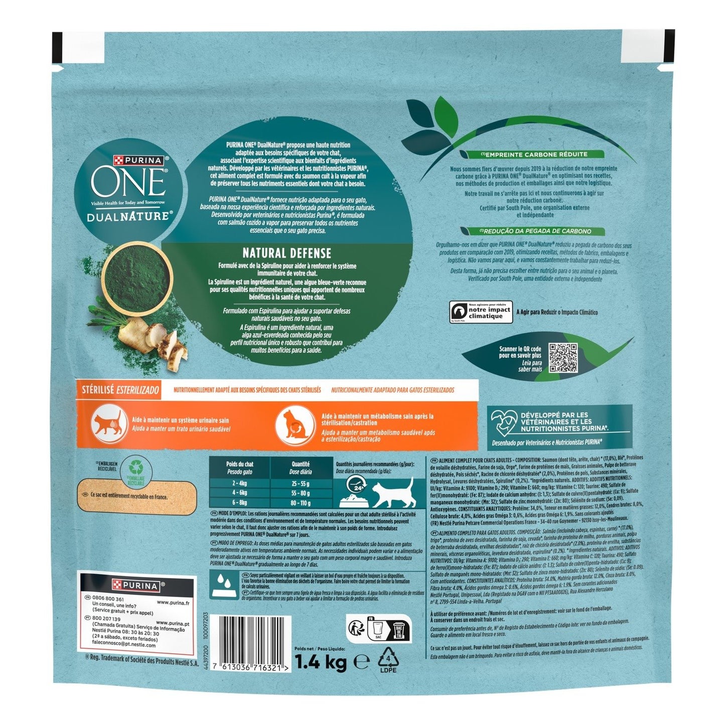 Croquettes pour Chat Adulte Stérilisé Saumon Spiruline Dual Nature PURINA ONE