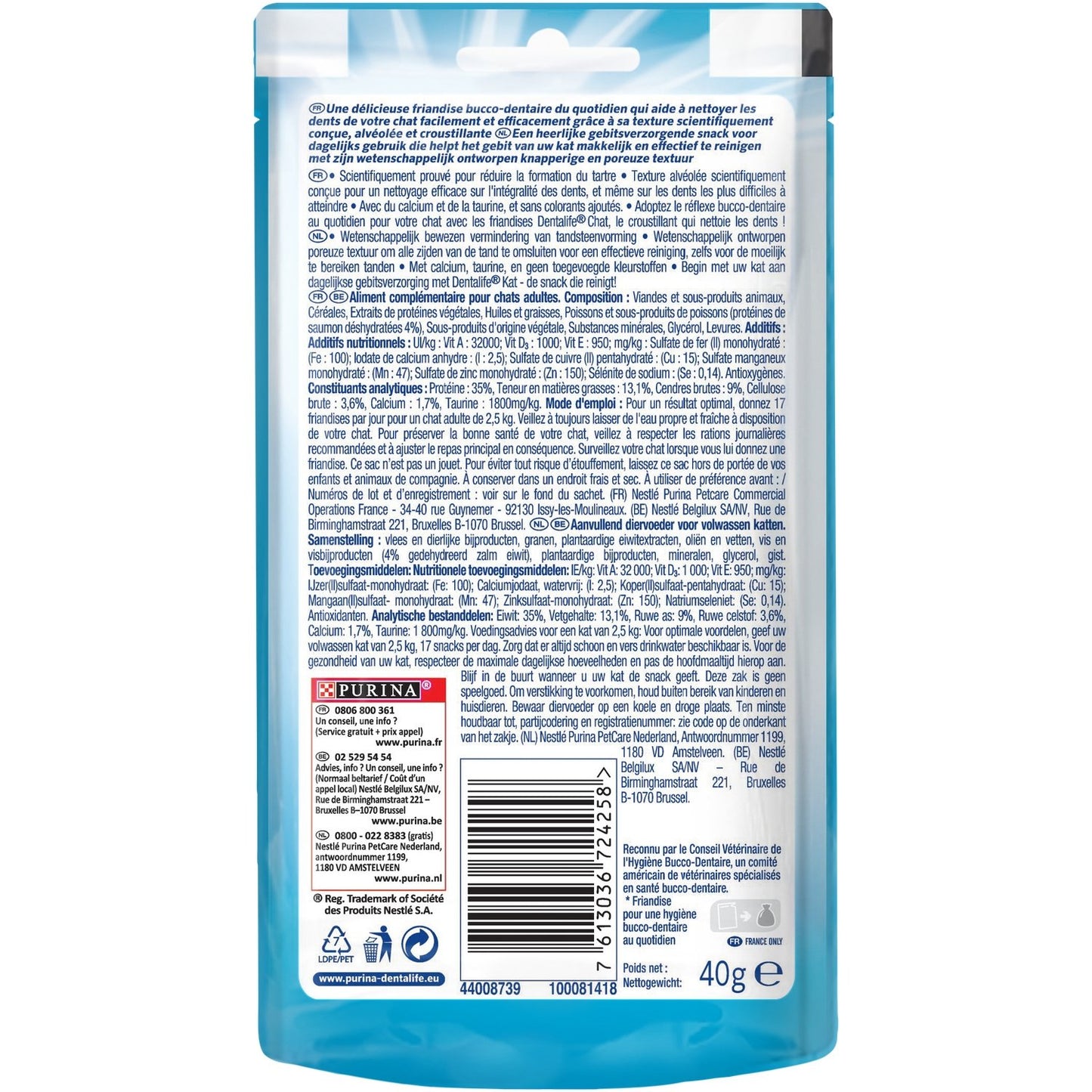 Friandises pour Chat Adulte Hygiène Bucco-Dentaire Saumon DENTALIFE