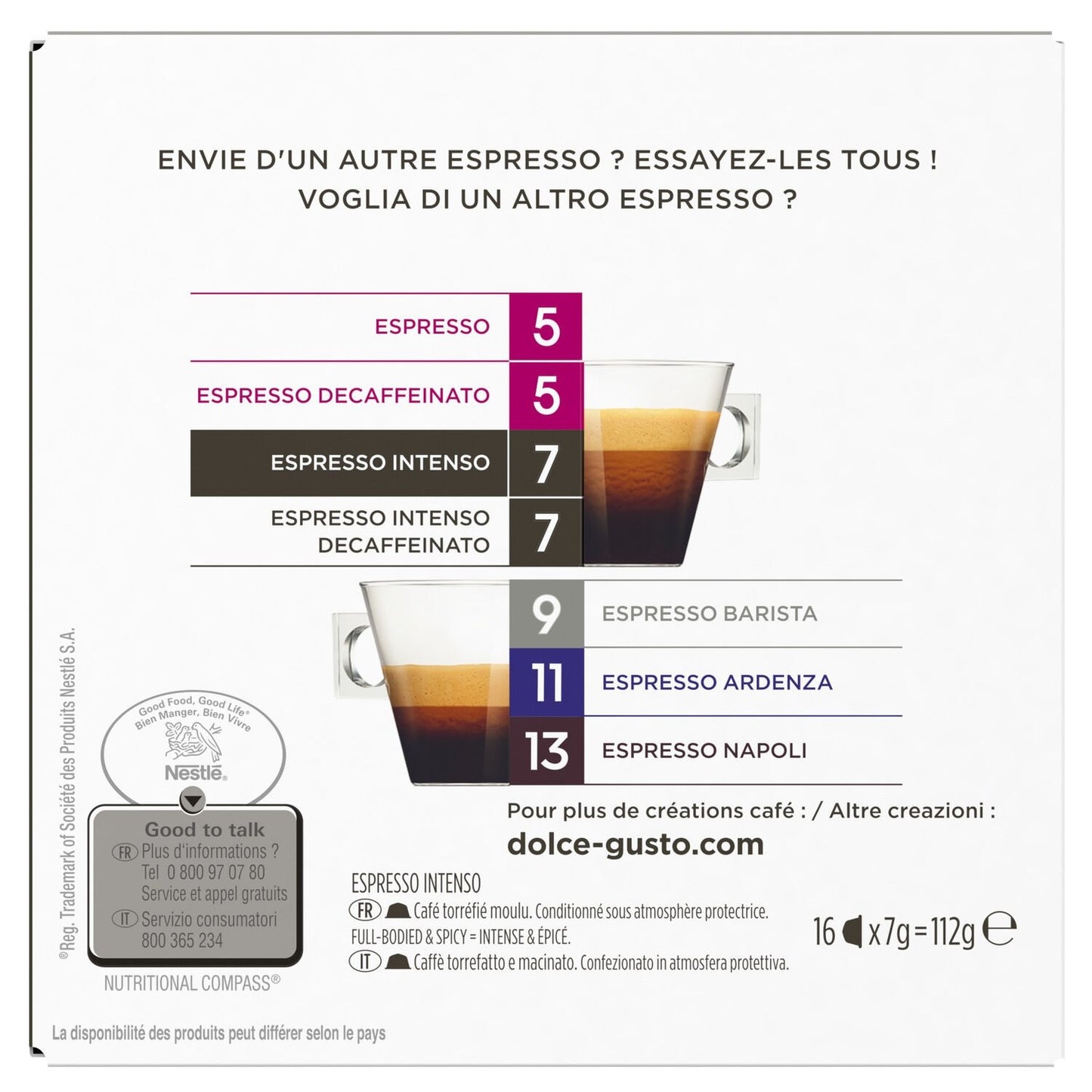 Café Capsules Espresso Intenso Intensité 7 NESCAFE DOLCE GUSTO