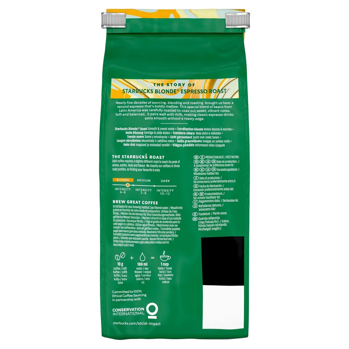 Café en Grains Blonde Espresso Roast 100% Arabica Intensité 6 STARBUCKS