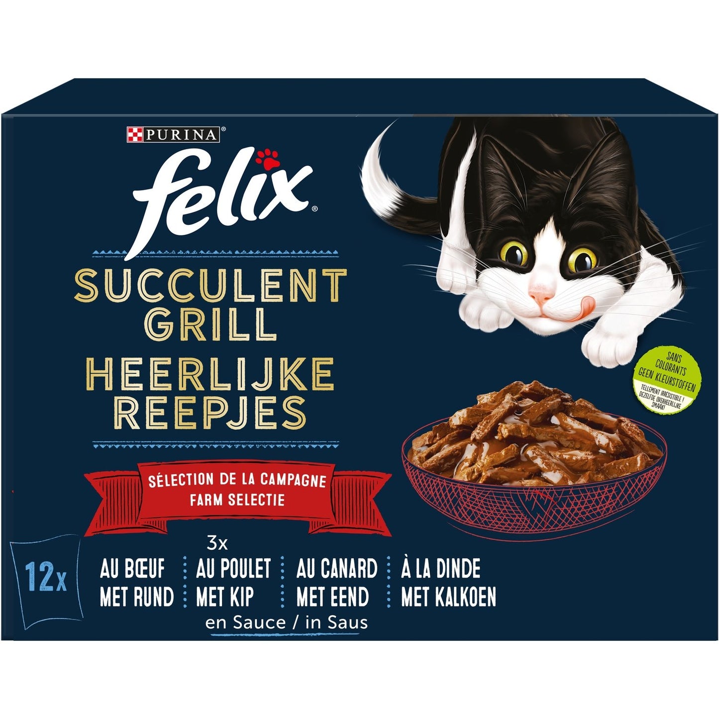 Pâtée pour Chat Adulte en Sauce Boeuf Poulet Canard Dinde Succulent Grill FELIX