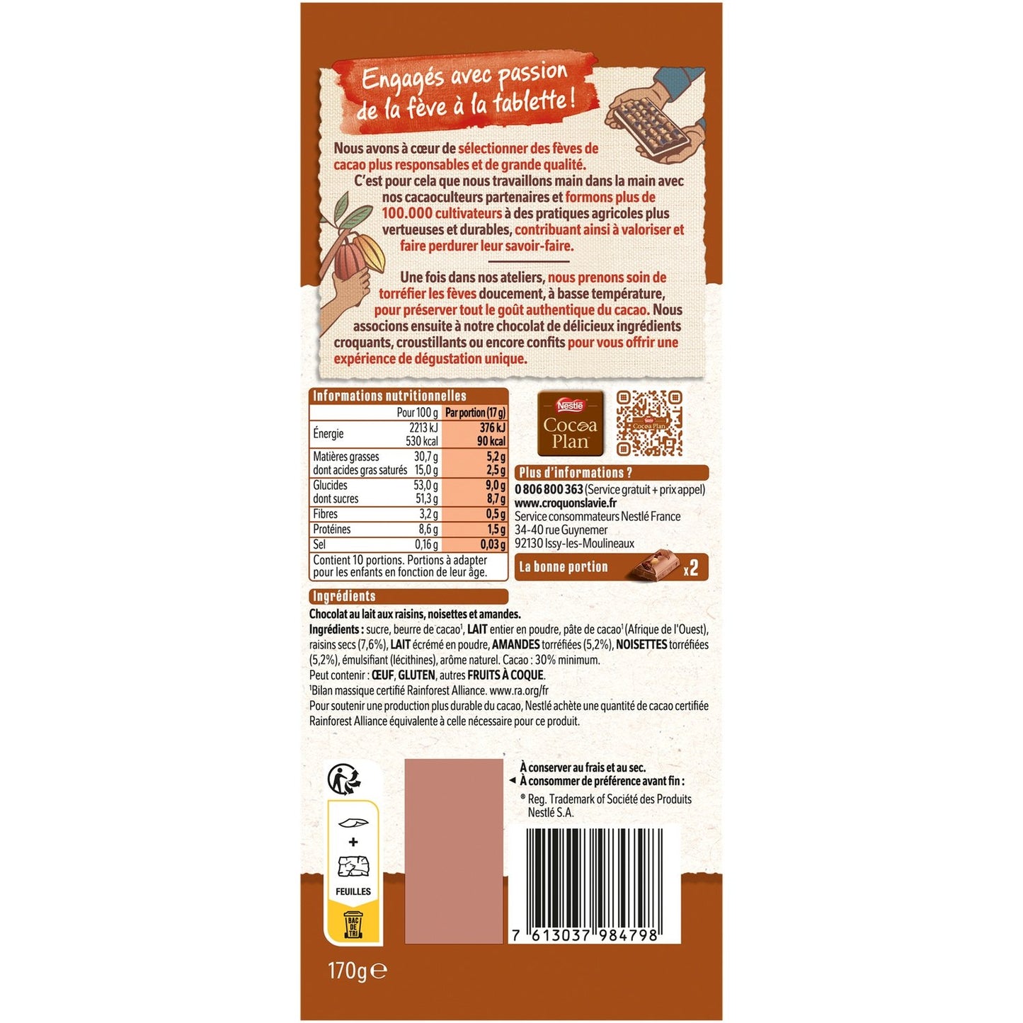 Chocolate Bar with Raisins, Almonds and Hazelnuts NESTLE WORKSHOP RECIPES
