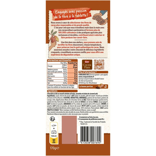 Tablette de Chocolat Lait les Recettes de l'Atelier Muesli Caramel NESTLE