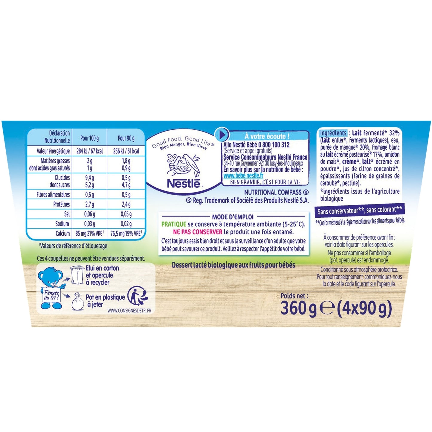 Dessert Bébé Dés 6mois, Mangue Bio NESTLE