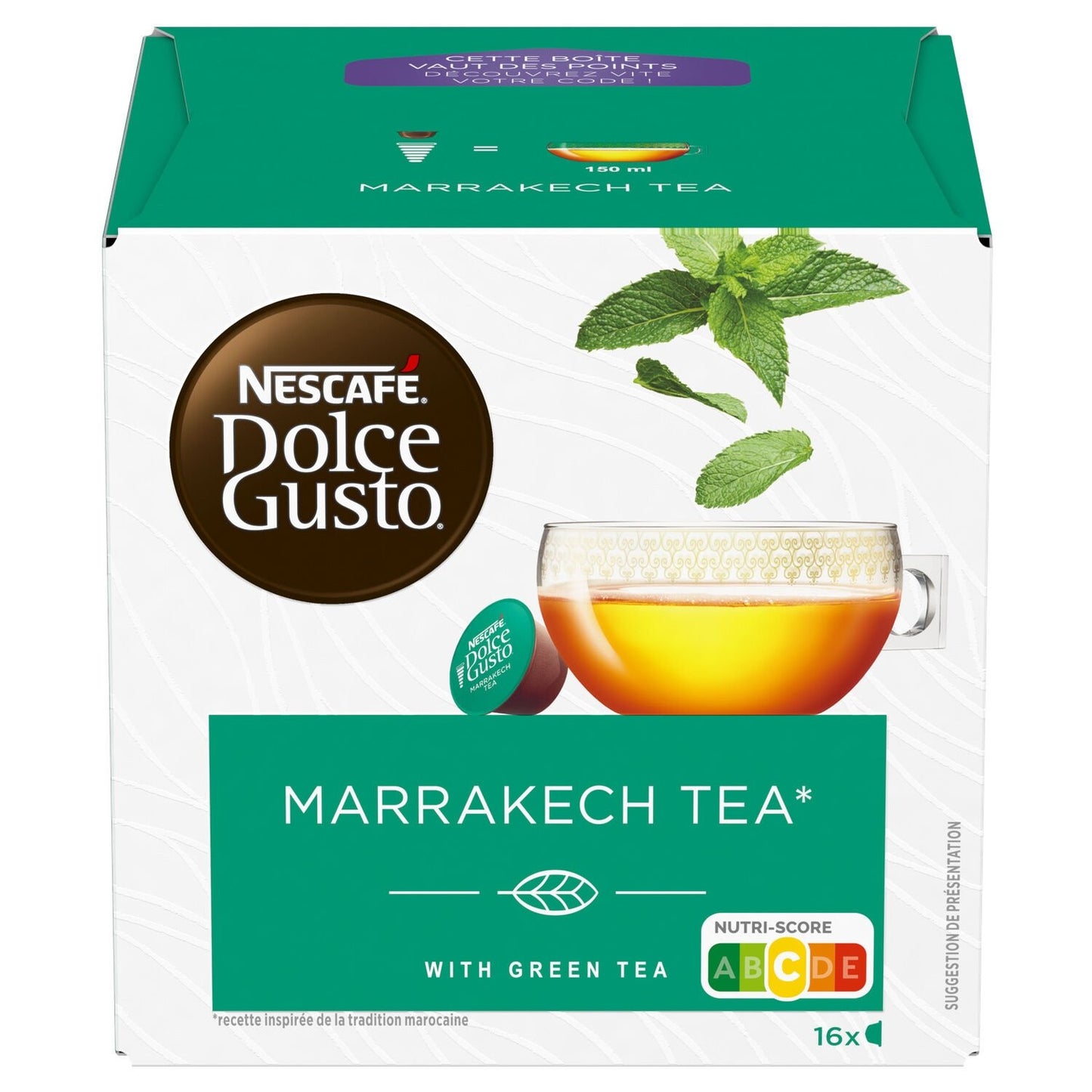 Thé Vert Capsules Marrakech Tea NESCAFE DOLCE GUSTO la boite de 16 capsules