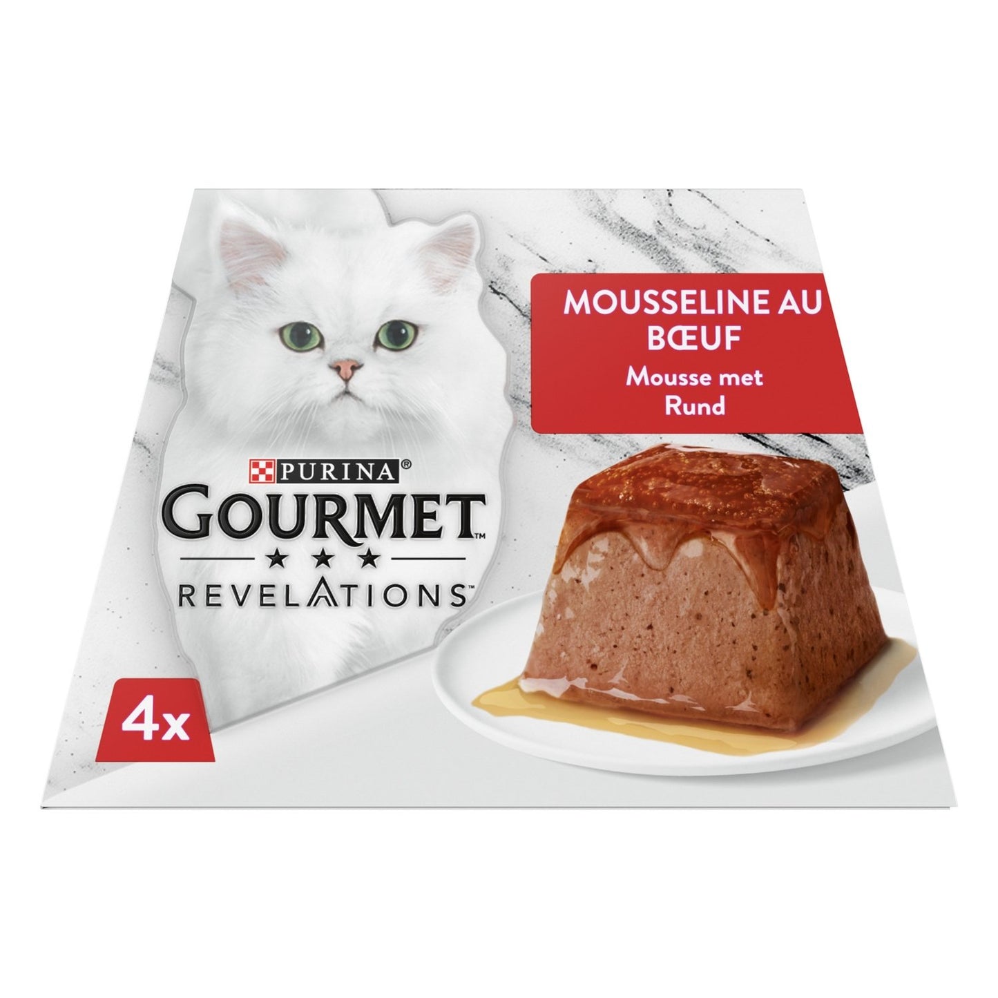 Katzenfutter für ausgewachsene Katzen in Rindermousse, garniert mit Revelations GOURMET-Sauce