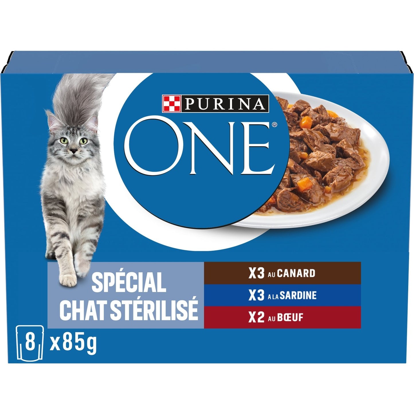 Pâtée pour Chat Stérilisé en Sauce Sardine Canard Boeuf Légumes One PURINA ONE Les 8 sachets de 85g