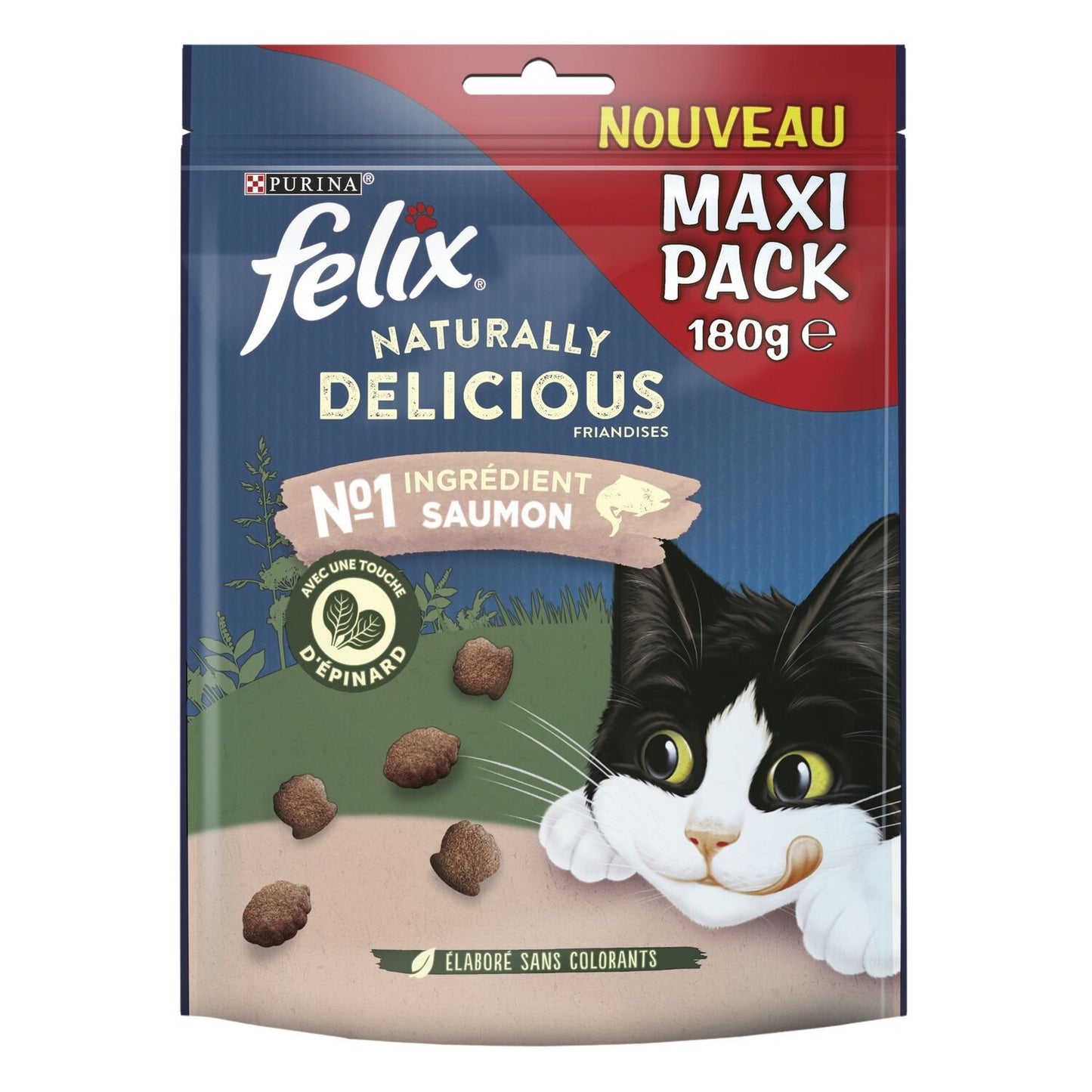 Friandises pour Chat Adulte Saumon Epinard Naturally Delicious FELIX le sachet de 180g