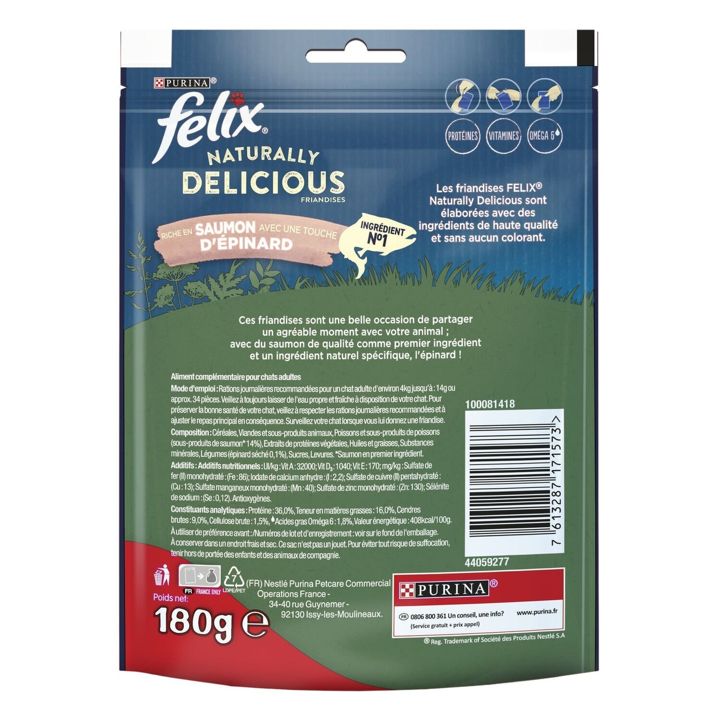 FELIX Naturally Delicious Lachs-Spinat-Leckerlis für ausgewachsene Katzen