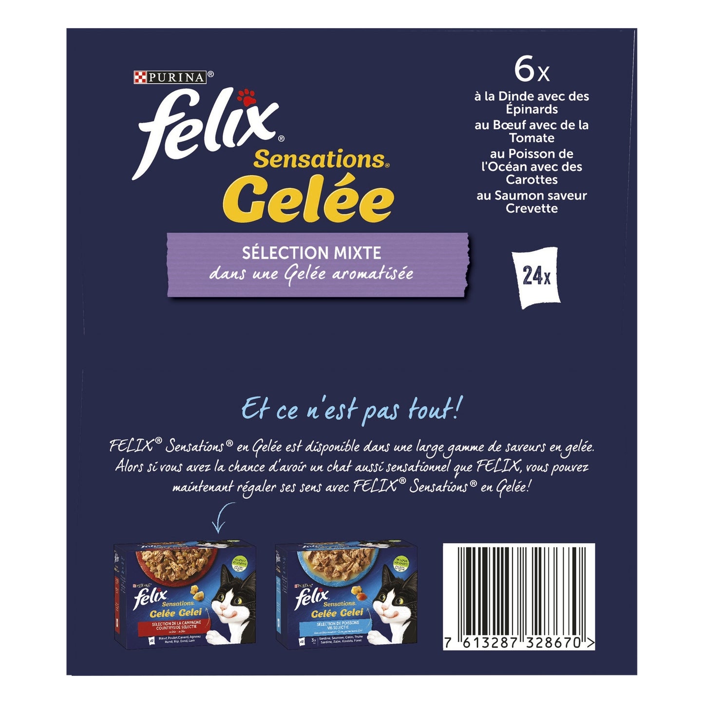 Pâtée pour Chat Adulte en Gelée Dinde Boeuf Poisson Légume Sensations FELIX