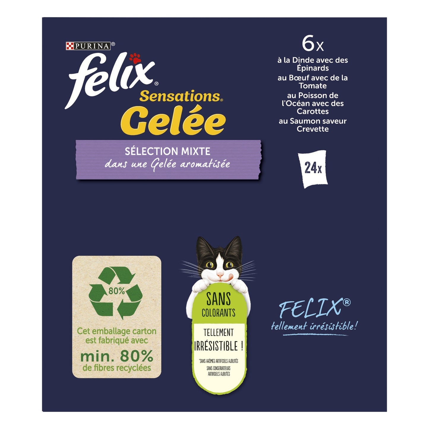 Pâtée pour Chat Adulte en Gelée Dinde Boeuf Poisson Légume Sensations FELIX