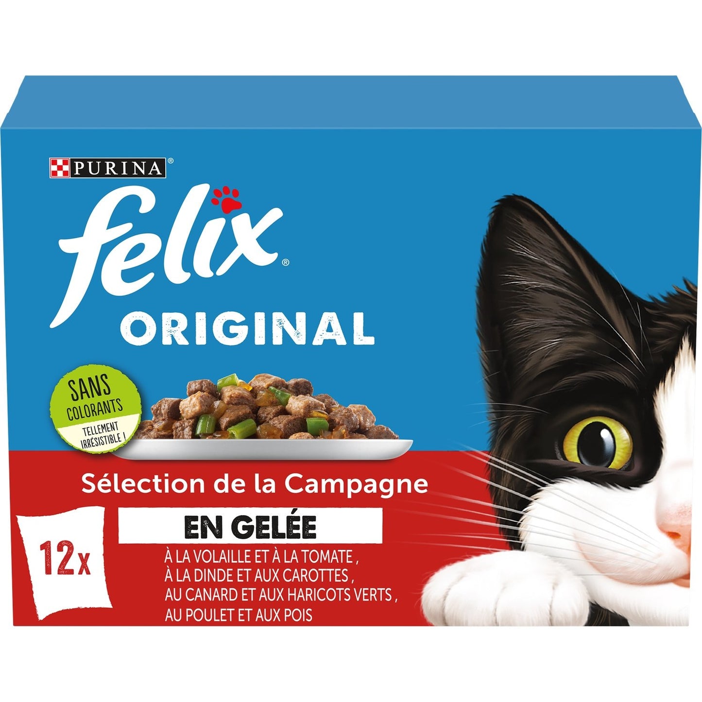 Pâtée pour Chat Adulte Emincés en Gelée Volaille Légumes FELIX Les 12 sachets de 85g