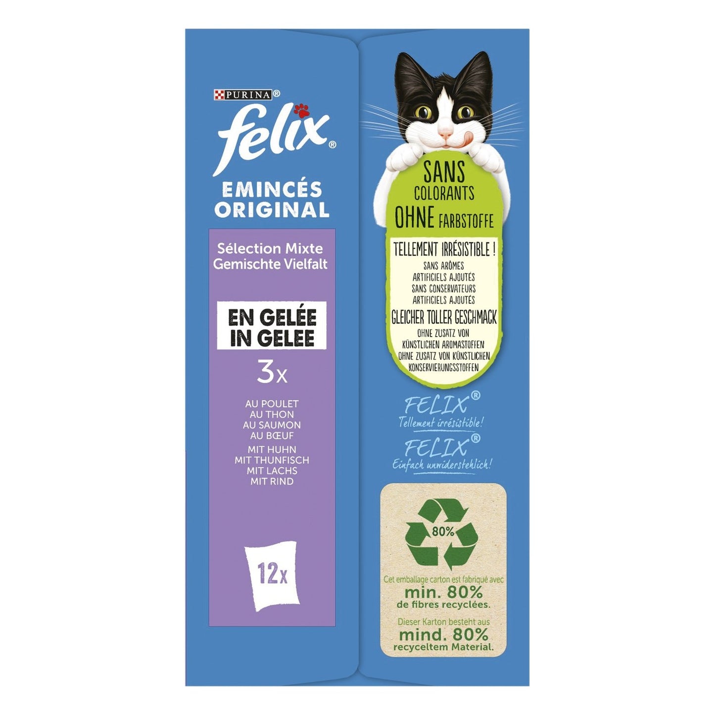 Pâtée pour Chat Adulte Emincés en Gelée Boeuf Poulet Saumon Thon FELIX