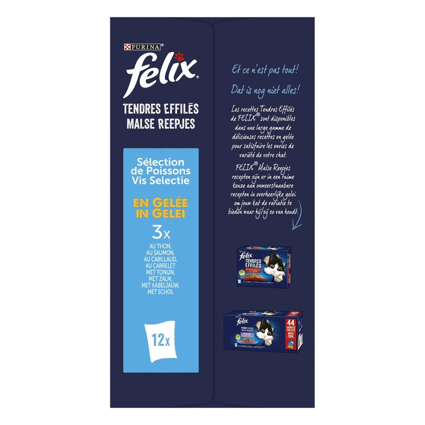 Pâtée pour Chat Adulte Tendres Effilés en Gelée Thon Cabillaud Saumon Carrelet FELIX