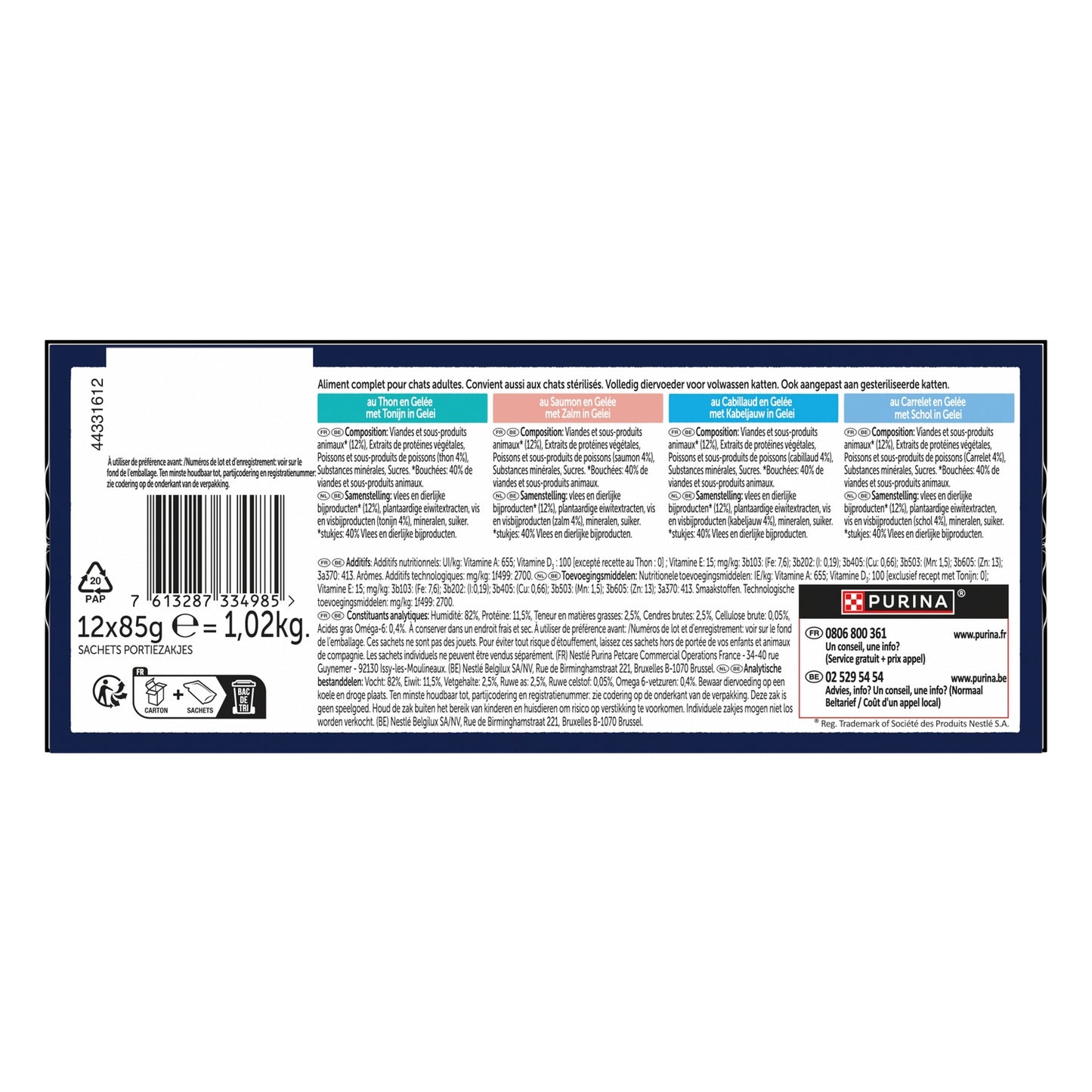 Adult Cat Food Tender Shredded in Jelly Tuna Cod Salmon Plaice FELIX