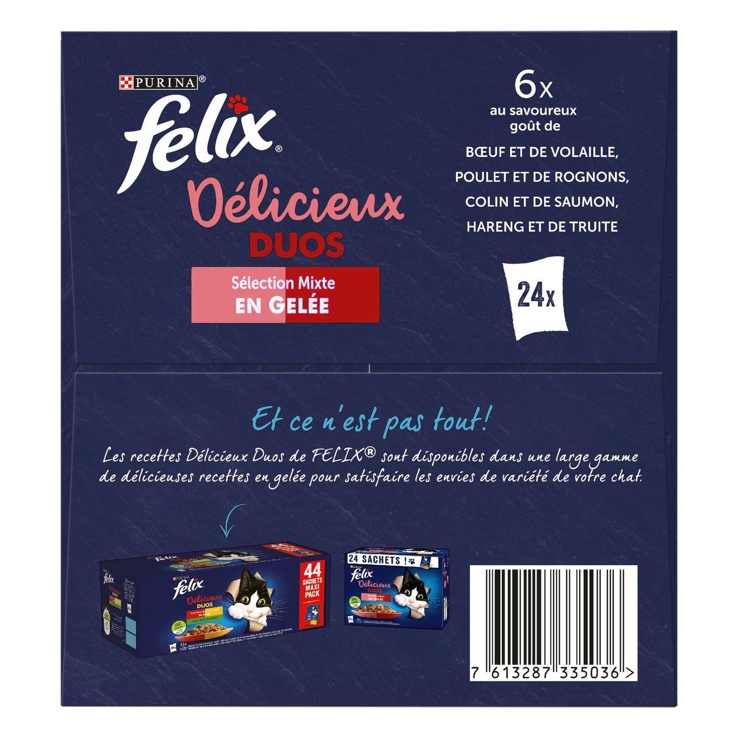 Pâtée pour Chat Adulte en Gelée Viande Poisson Délicieux Duos FELIX