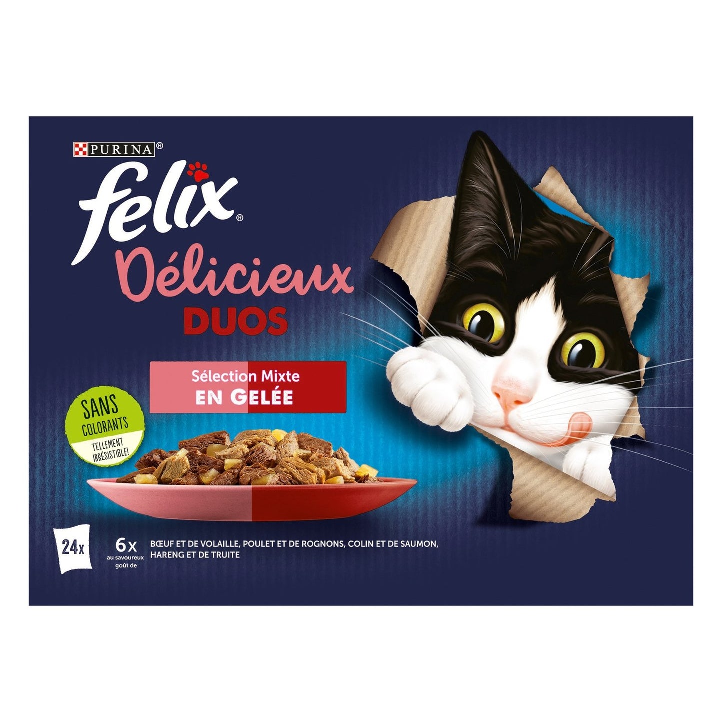 Pâtée pour Chat Adulte en Gelée Viande Poisson Délicieux Duos FELIX