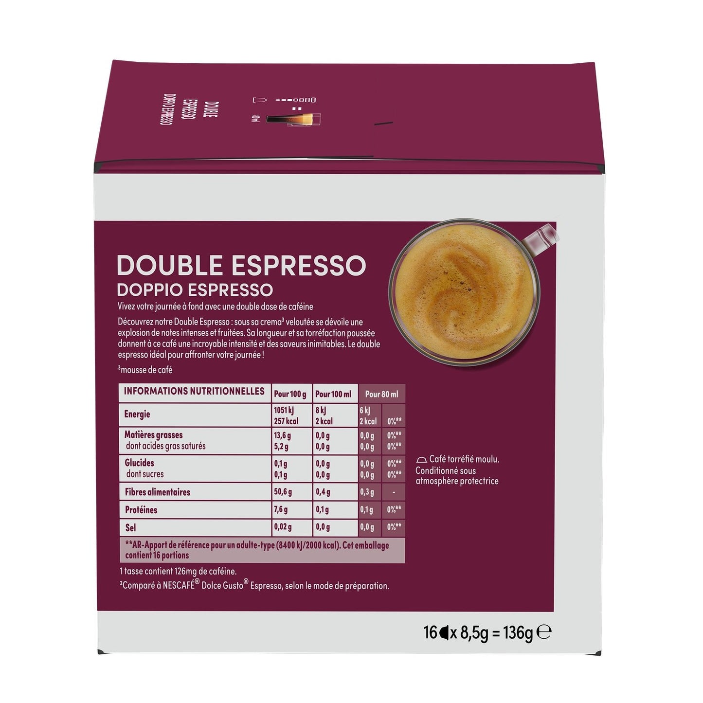 Café Capsules Double Espresso Intensité 10 NESCAFE DOLCE GUSTO