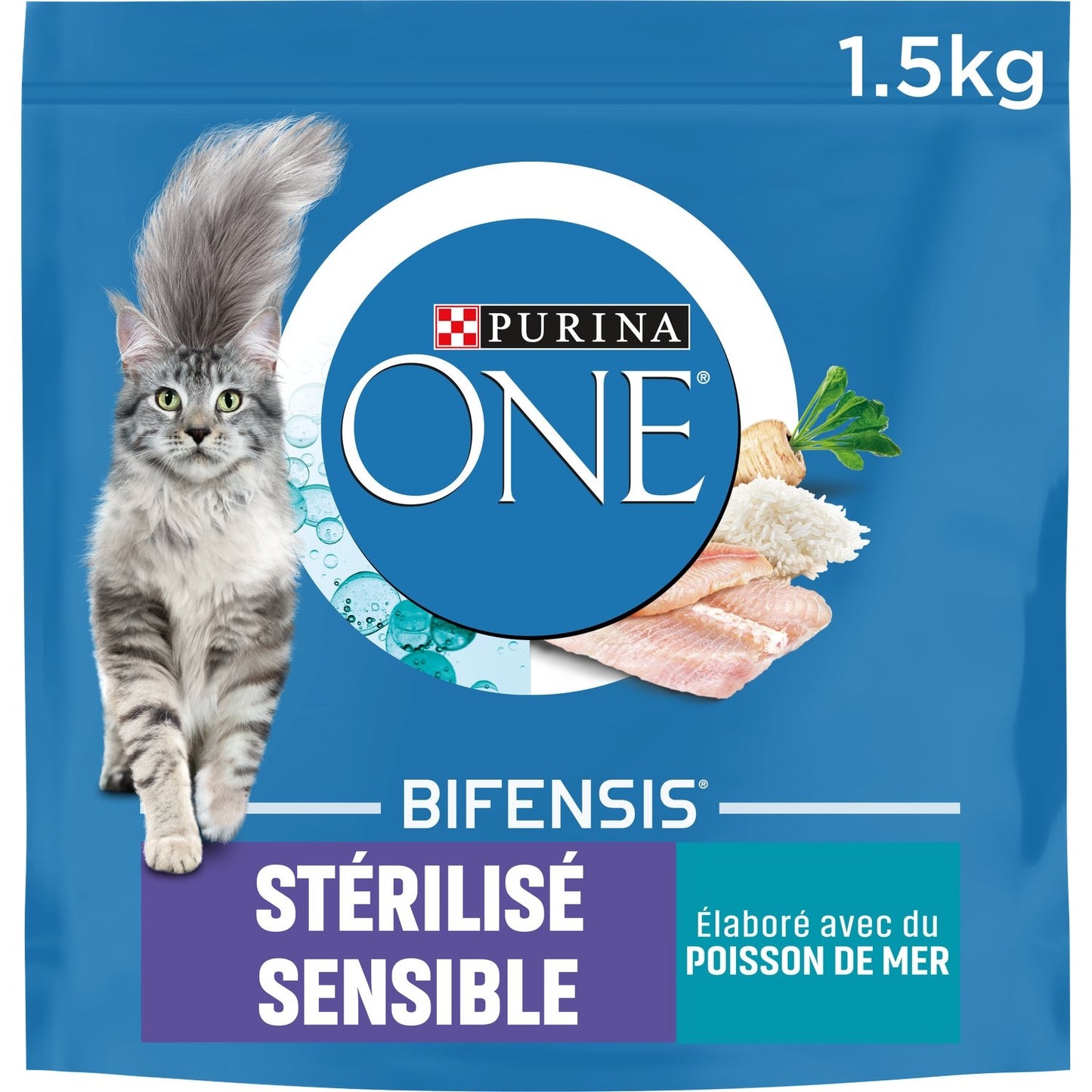 Croquettes pour Chat Adulte Stérilisé Sensible Poisson Mer Bifensis PURINA Le sac d'1,5kg