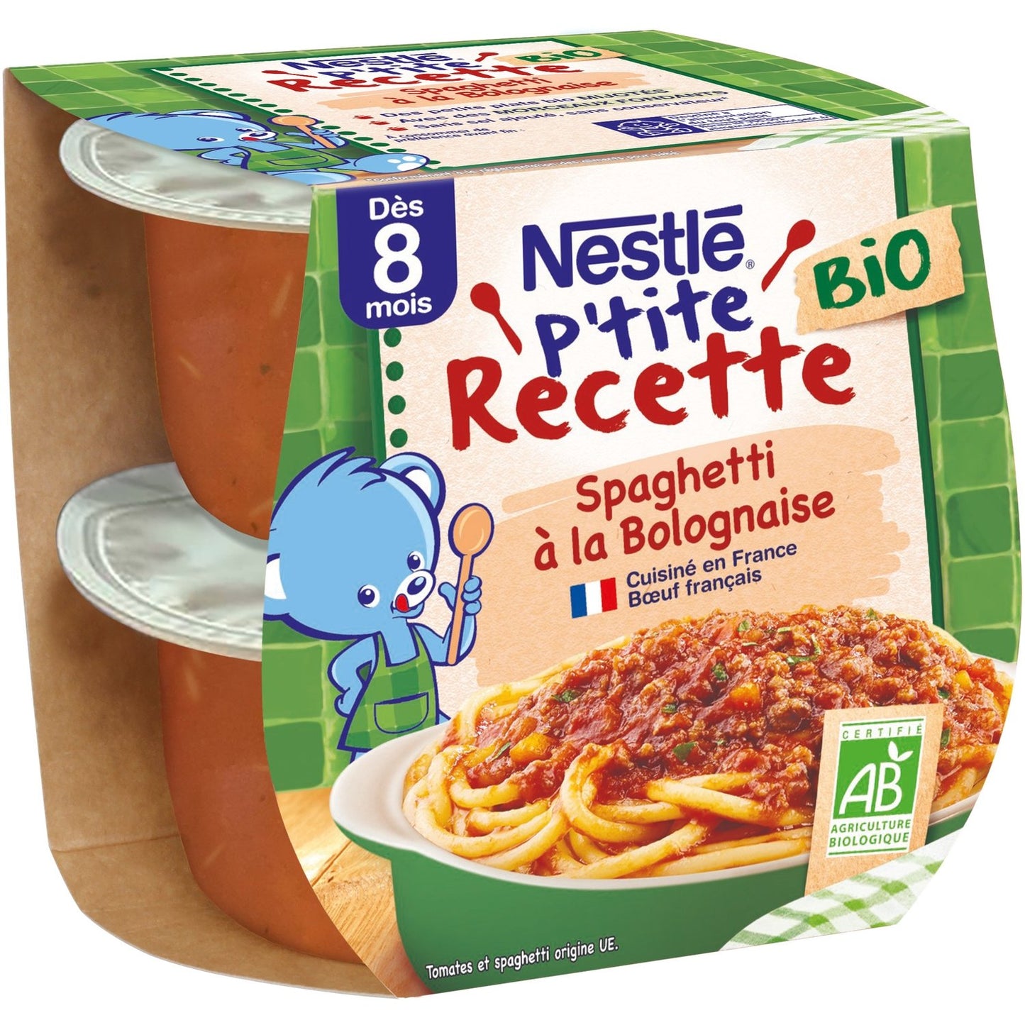 Plat Bébé Dés 8 Mois Spaghetti Bolognaise Bio P'tite Recette NESTLE
