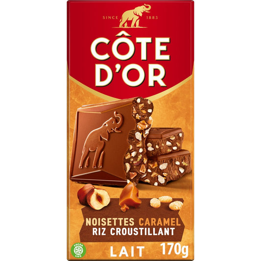 COTE D'OR Milk Chocolate Bar with Hazelnuts, Caramel and Crispy Rice