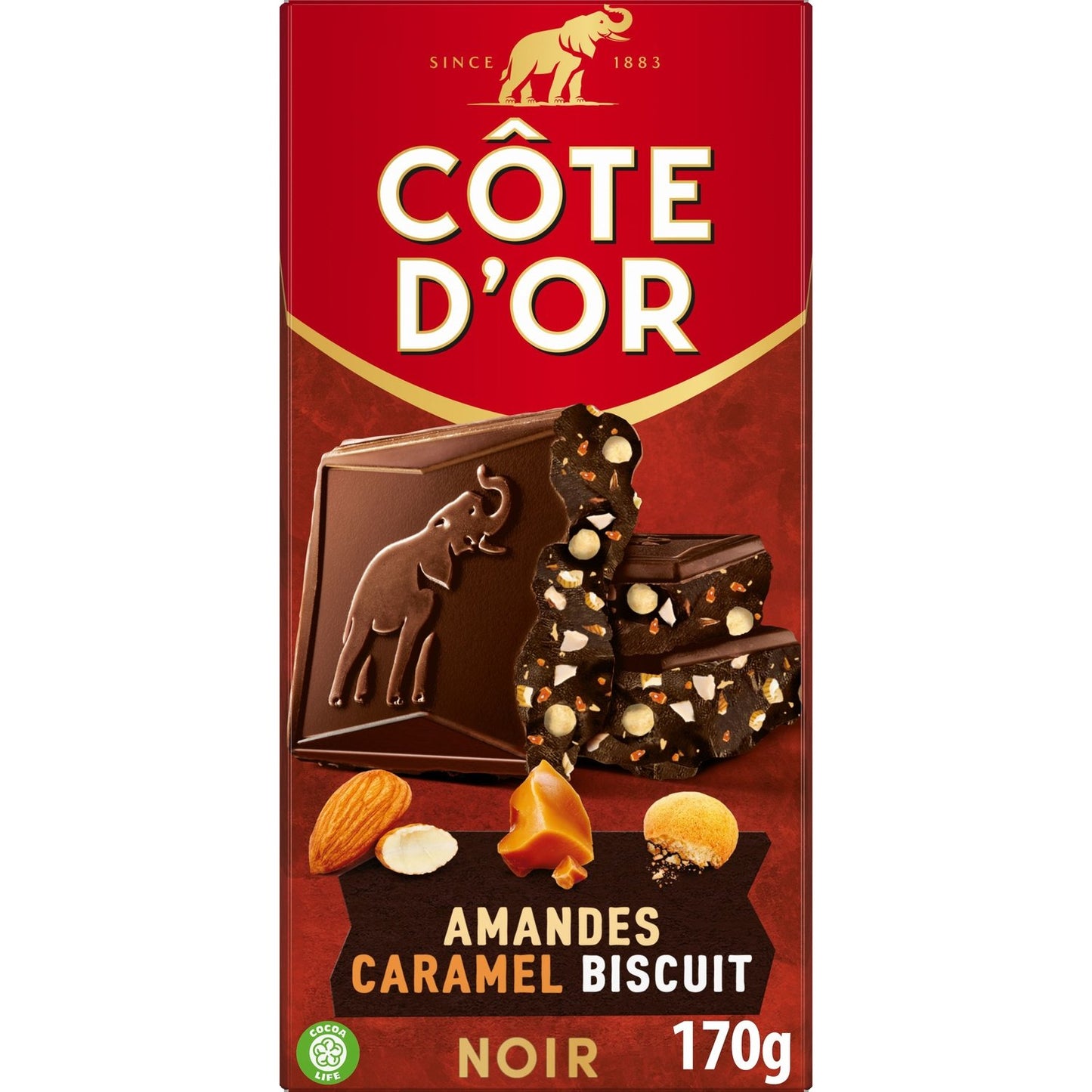 Tablette de Chocolat Noir Amandes Caramel Biscuit COTE D'OR la tablette de 170 g