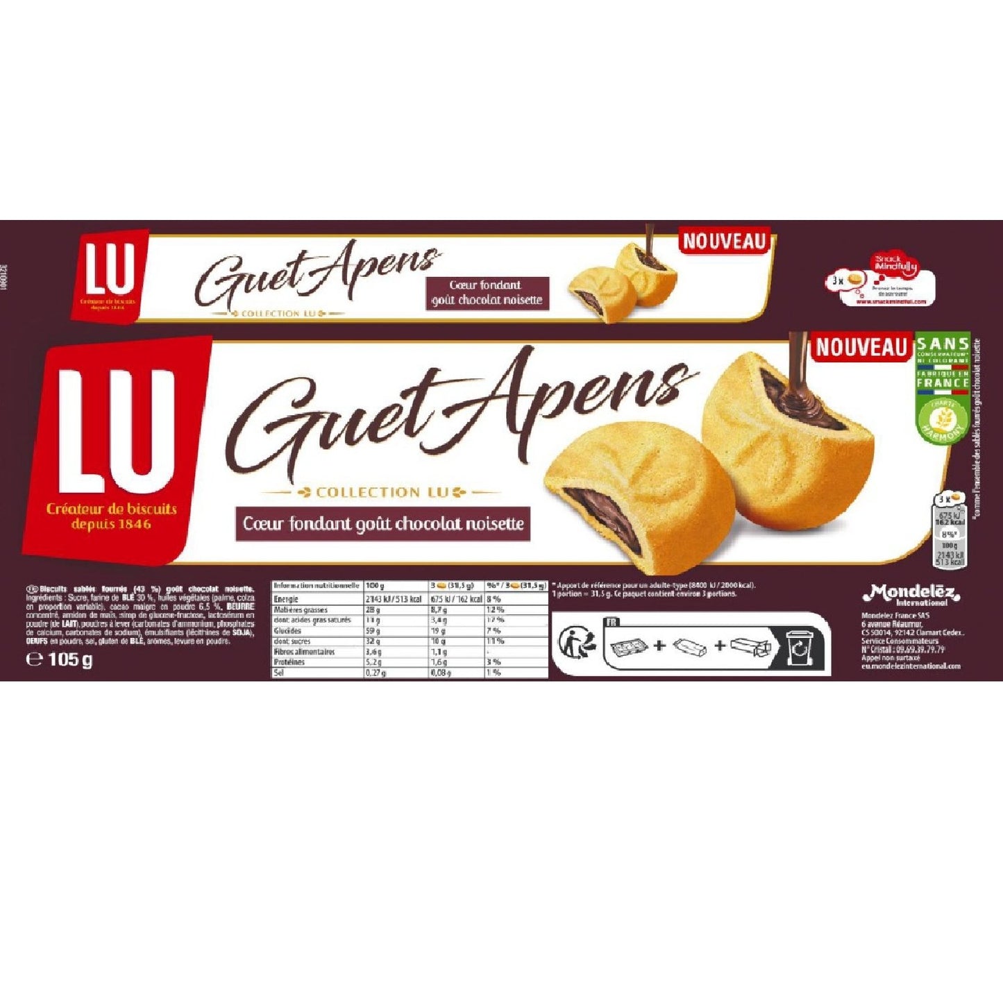 Biscuits Sablés Fourrés Goût Chocolat Noisette Guet Apens LU