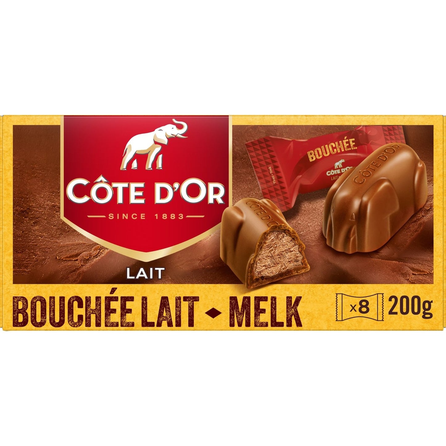 Bouchées Chocolats Lait Praliné COTE D'OR La boîte de 8 sachets - 200 g
