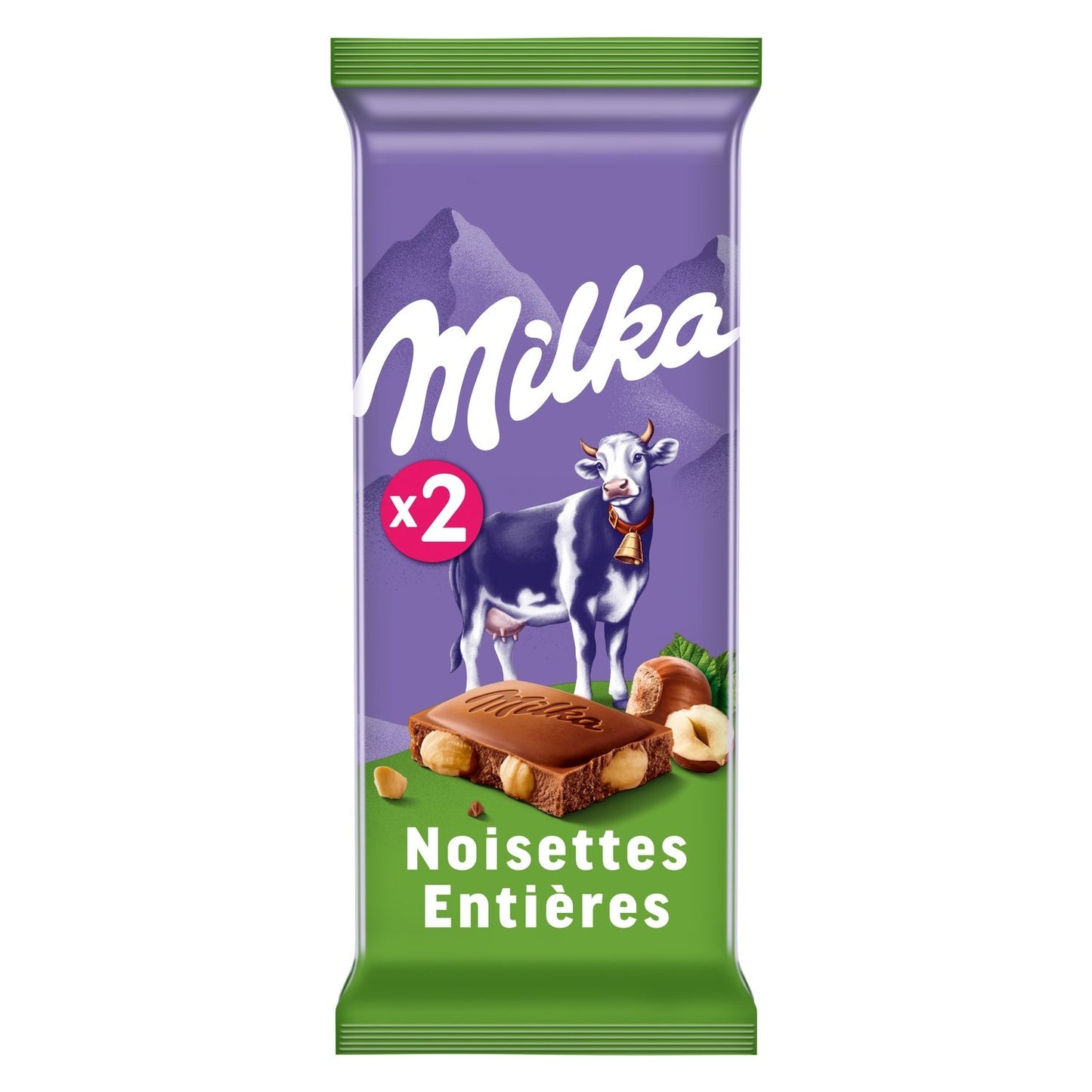 Tablette de Chocolat Lait Noisettes Entières MILKA Les 2 tablettes de 100 g