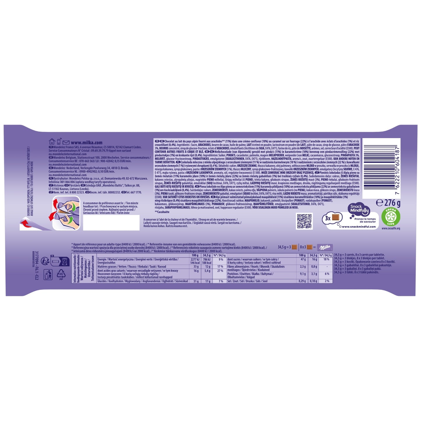 Tablette de Chocolat Lait Cacahuètes et Caramel MILKA