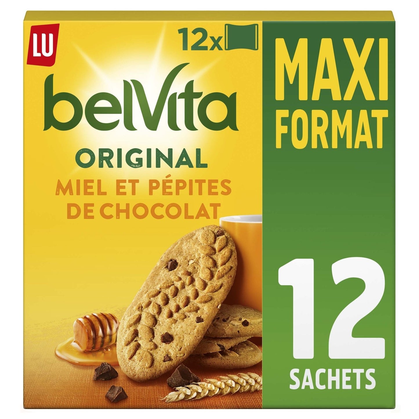 Biscuits Petit Déjeuner au Miel et aux Pépites de Chocolat Original Belvita LU La boîte de 12 sachets - 650 g
