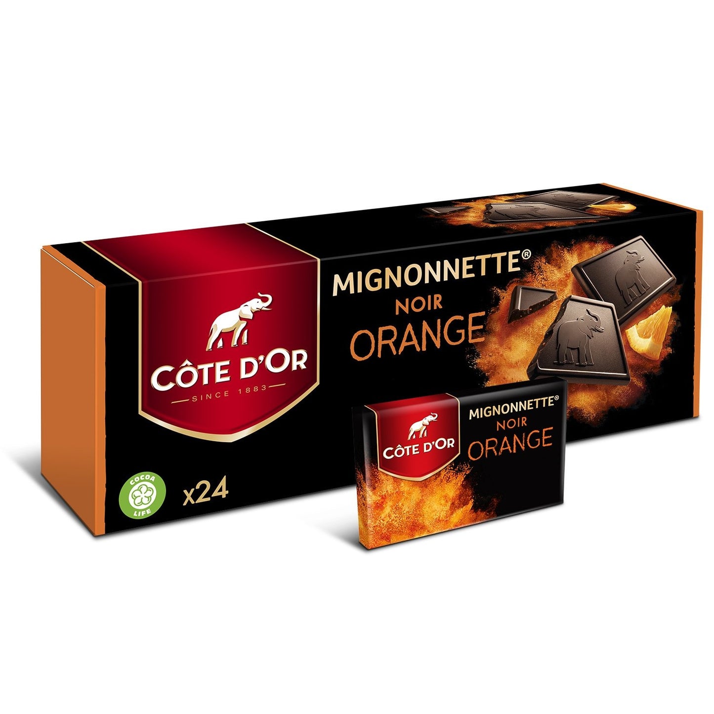 Carrés Chocolats Noir Orange COTE D'OR La boîte de 24 mignonnettes - 240 g