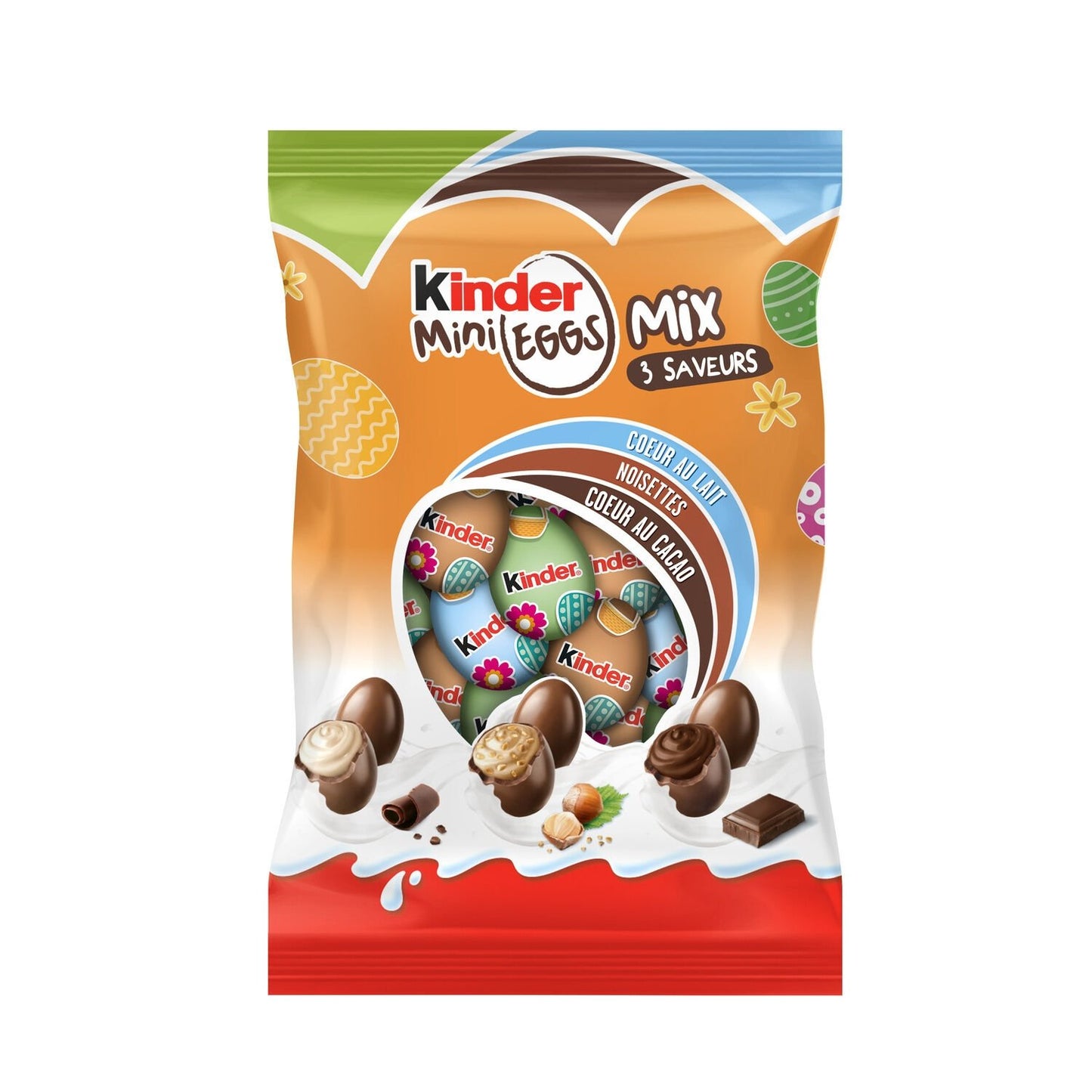 Assortiment de Petits Œufs au Chocolat Cœur Lait, Noisettes Ou Cacao KINDER
