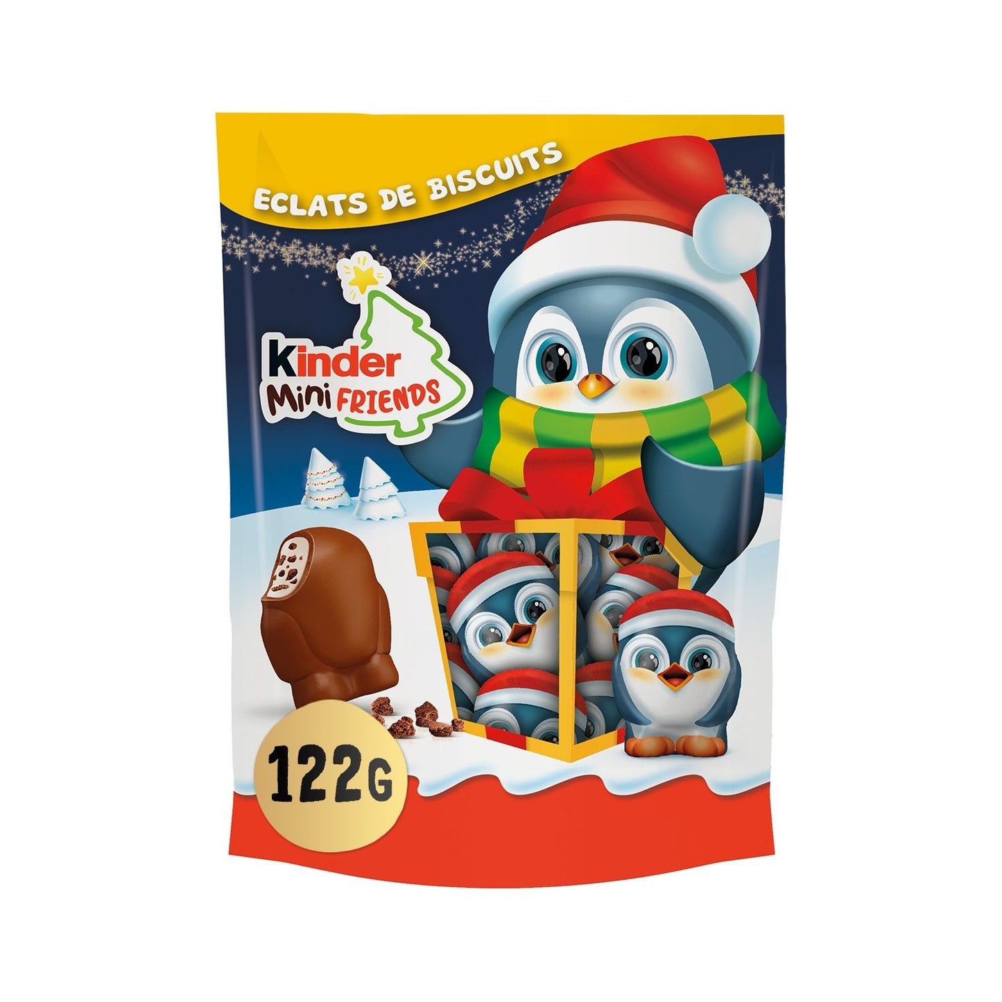 Confiserie de Chocolat Lait et Eclats de Biscuits Saveur Cacao KINDER MINI FRIENDS - Gamme de Noël 2025 le paquet de 122g