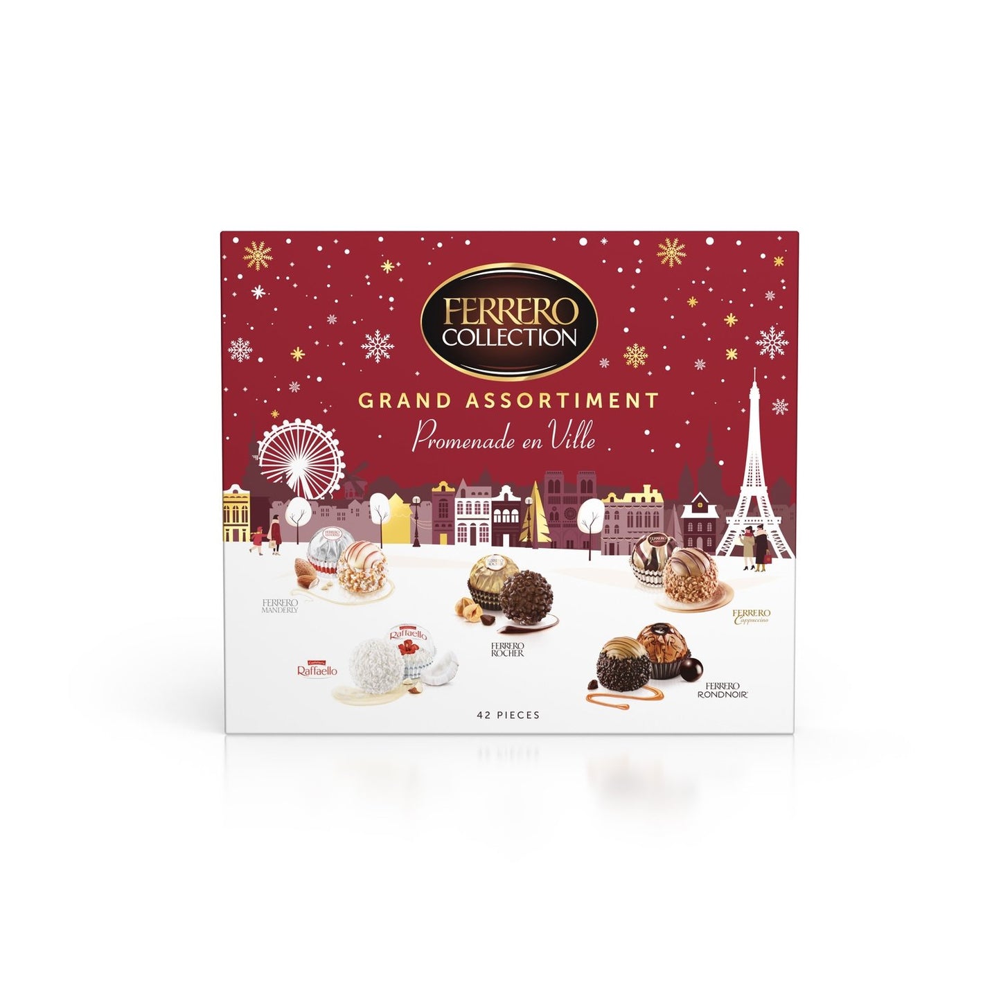 Assortiment de Chocolats au Lait, Noisettes, Noix de Coco, Saveur Caramel, Amandes et Cappuccino FERRERO COLLECTION - Gamme de Noël 2025 Boîte 42 pièces - 432g