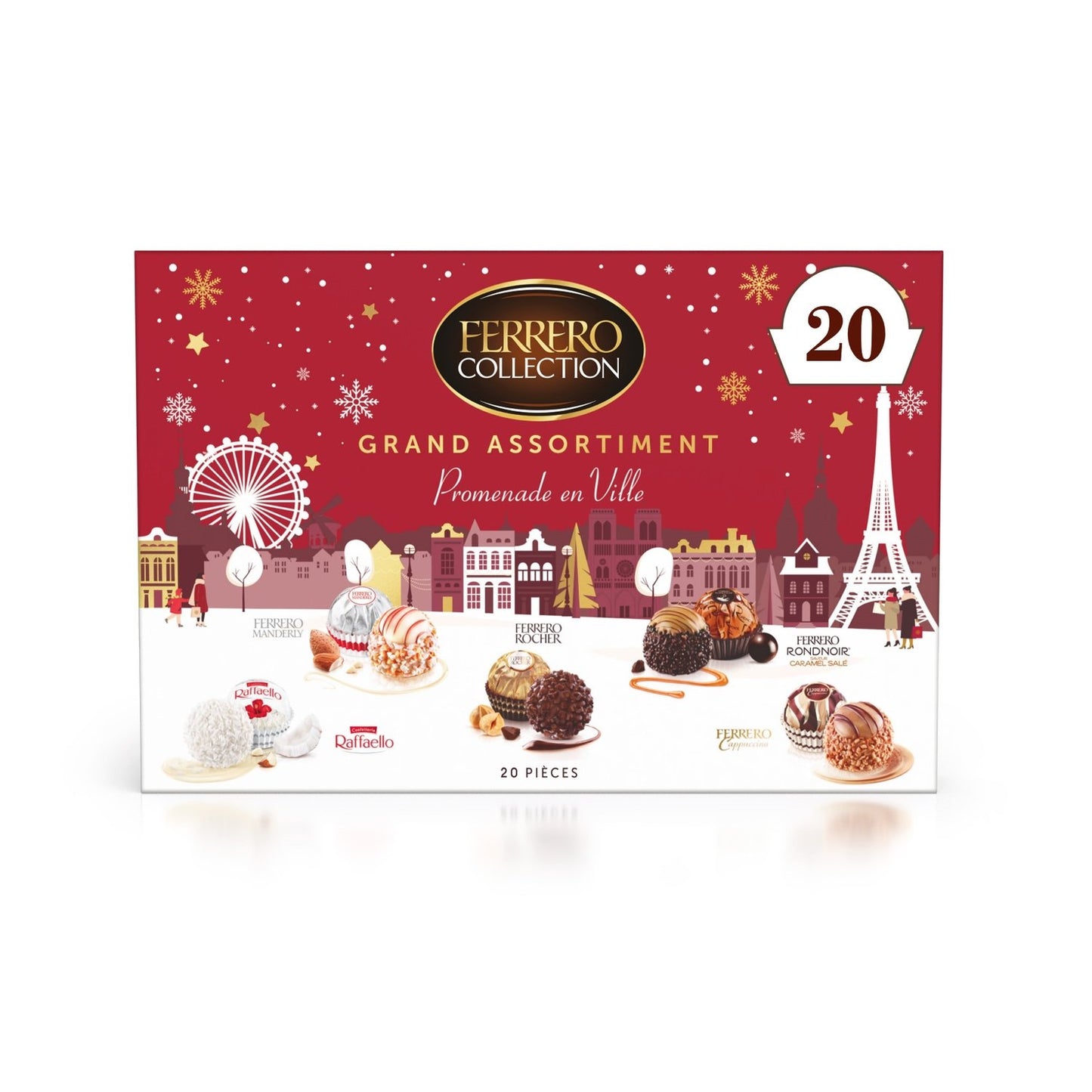 Assortiment de Chocolats Lait, Noix de Coco, Amandes, Cappuccino, Noir et Caramel FERRERO COLLECTION - Gamme de Noël 2025 la boîte de 20 pièces - 197g