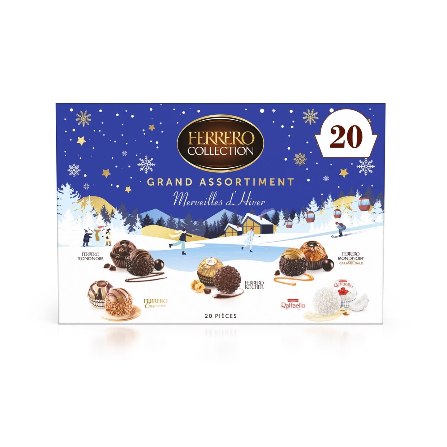 Assortiment de Chocolats Lait, Noix de Coco, Cappuccino, Noir et Caramel FERRERO COLLECTION - Gamme de Noël 2025 la boîte de 20 pièces - 203g