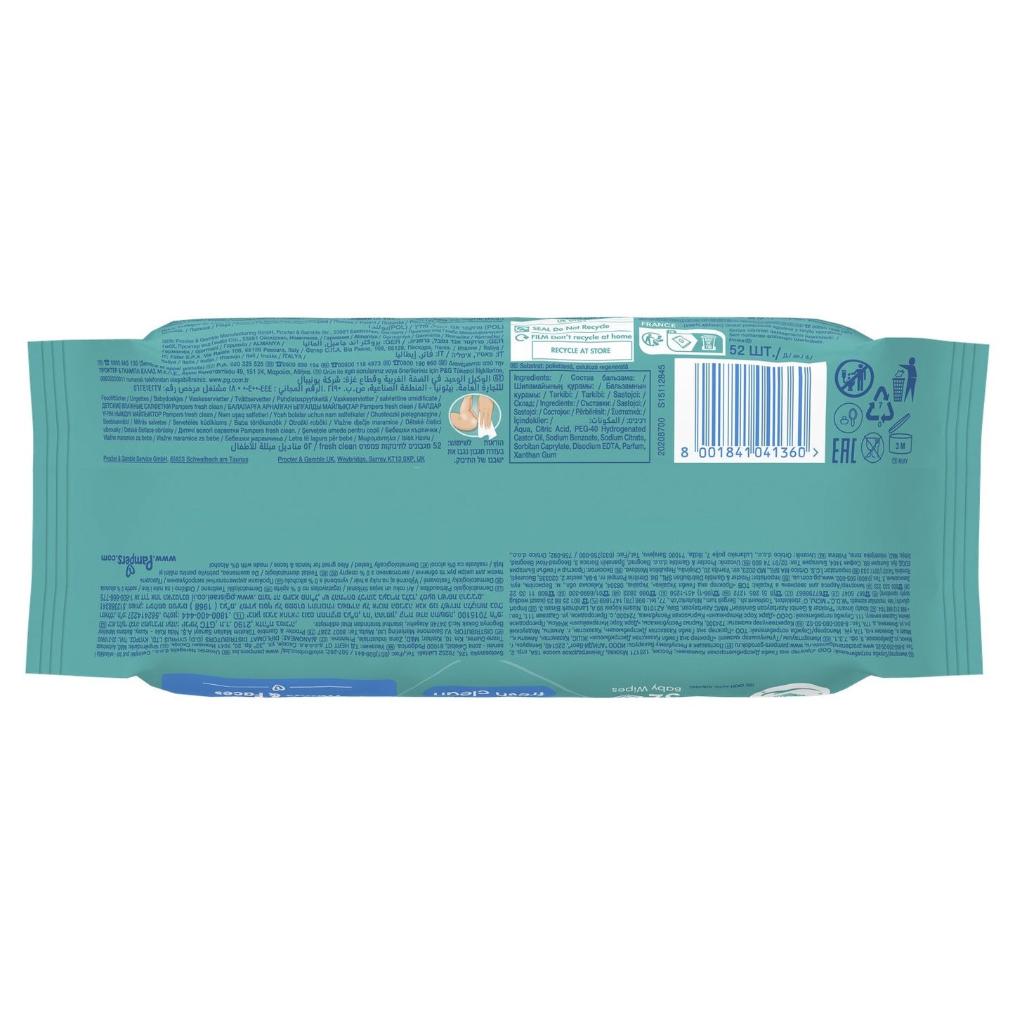 Lingettes Bébé Nettoyantes Corps, Mains et Visage Fraîches PAMPERS