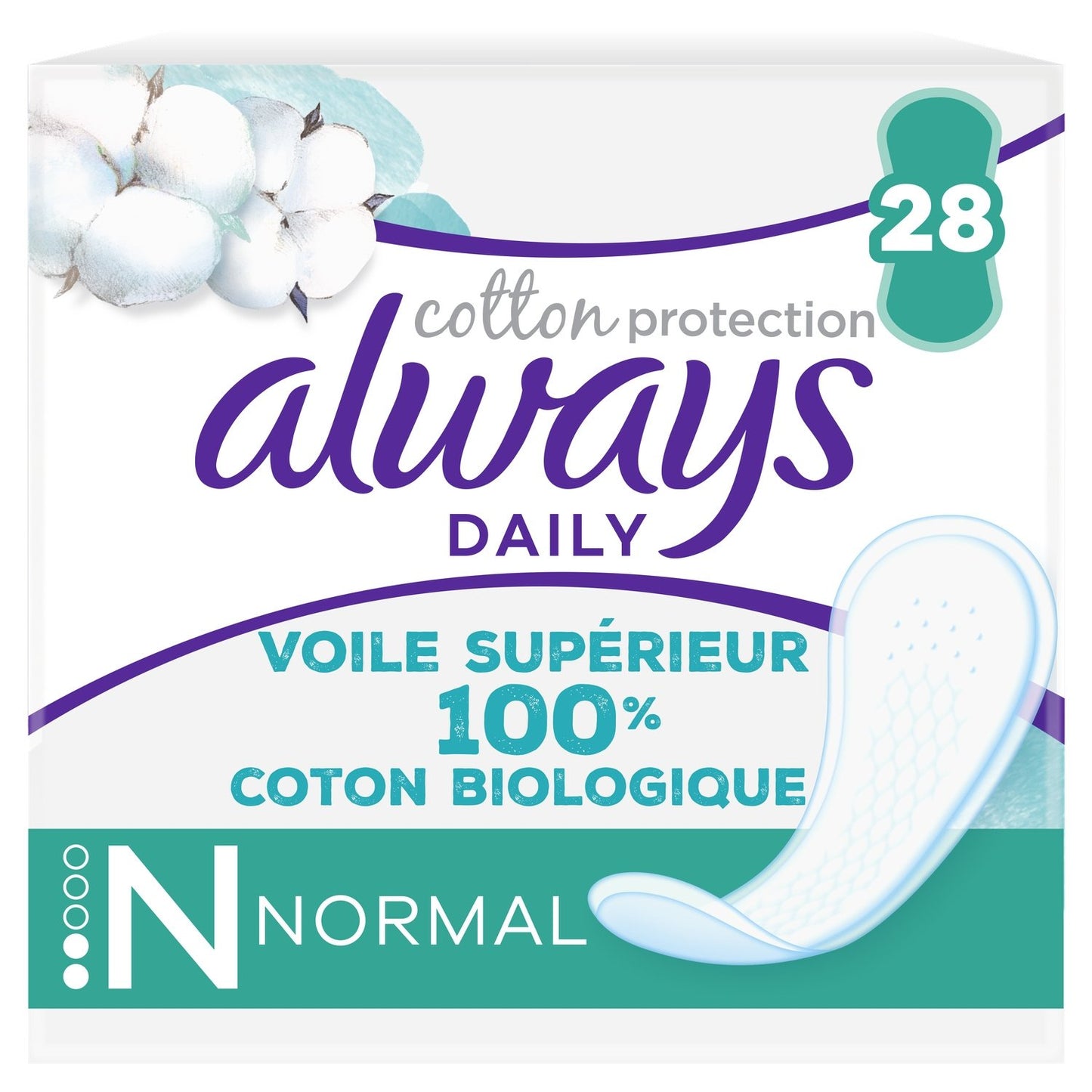 Daily ALWAYS Organic Cotton Normal Panty Liners 0% Dye and Perfume