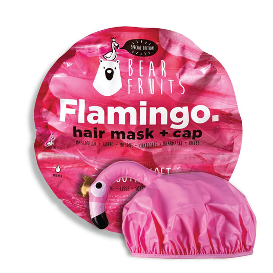 Weiche Flamingo-Haarmaske + BEAR FRUITS-Mütze