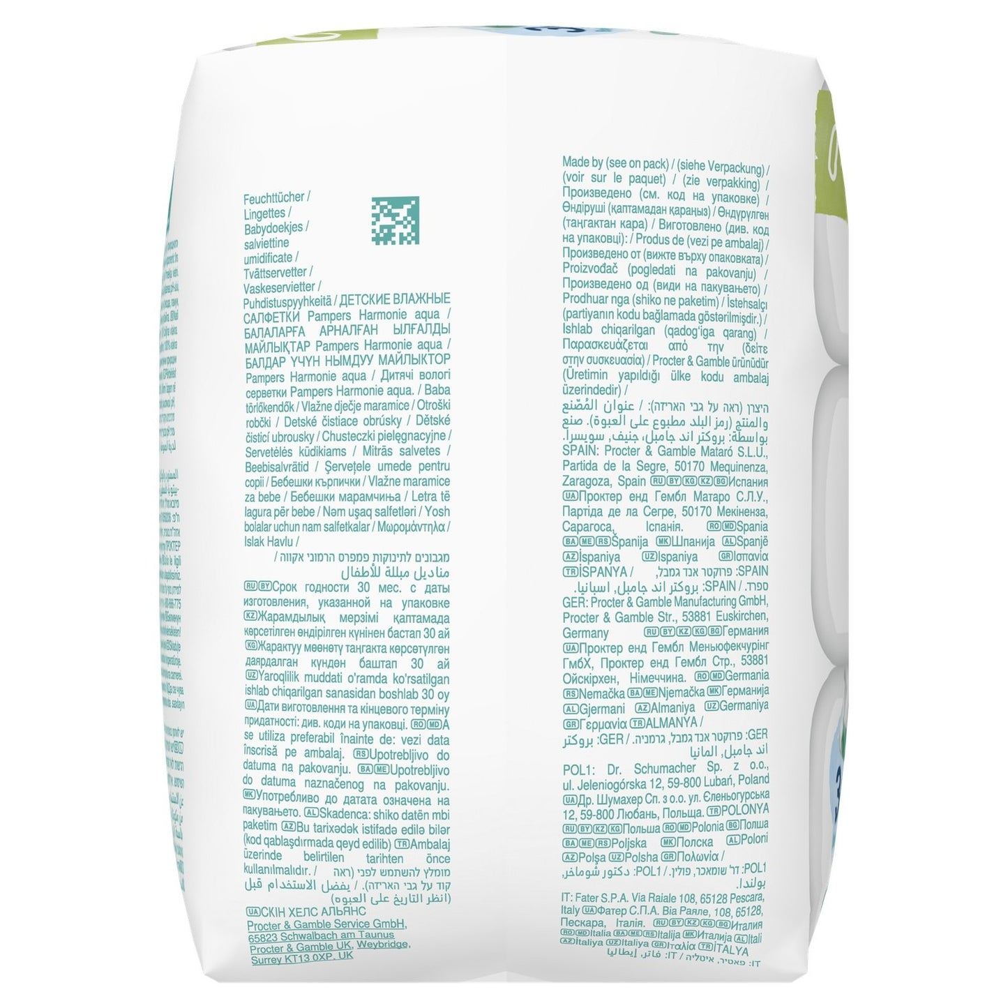 Lingettes Bébé Nettoyantes Corps Mains et Visage Aqua 0% Plastique Harmonie PAMPERS