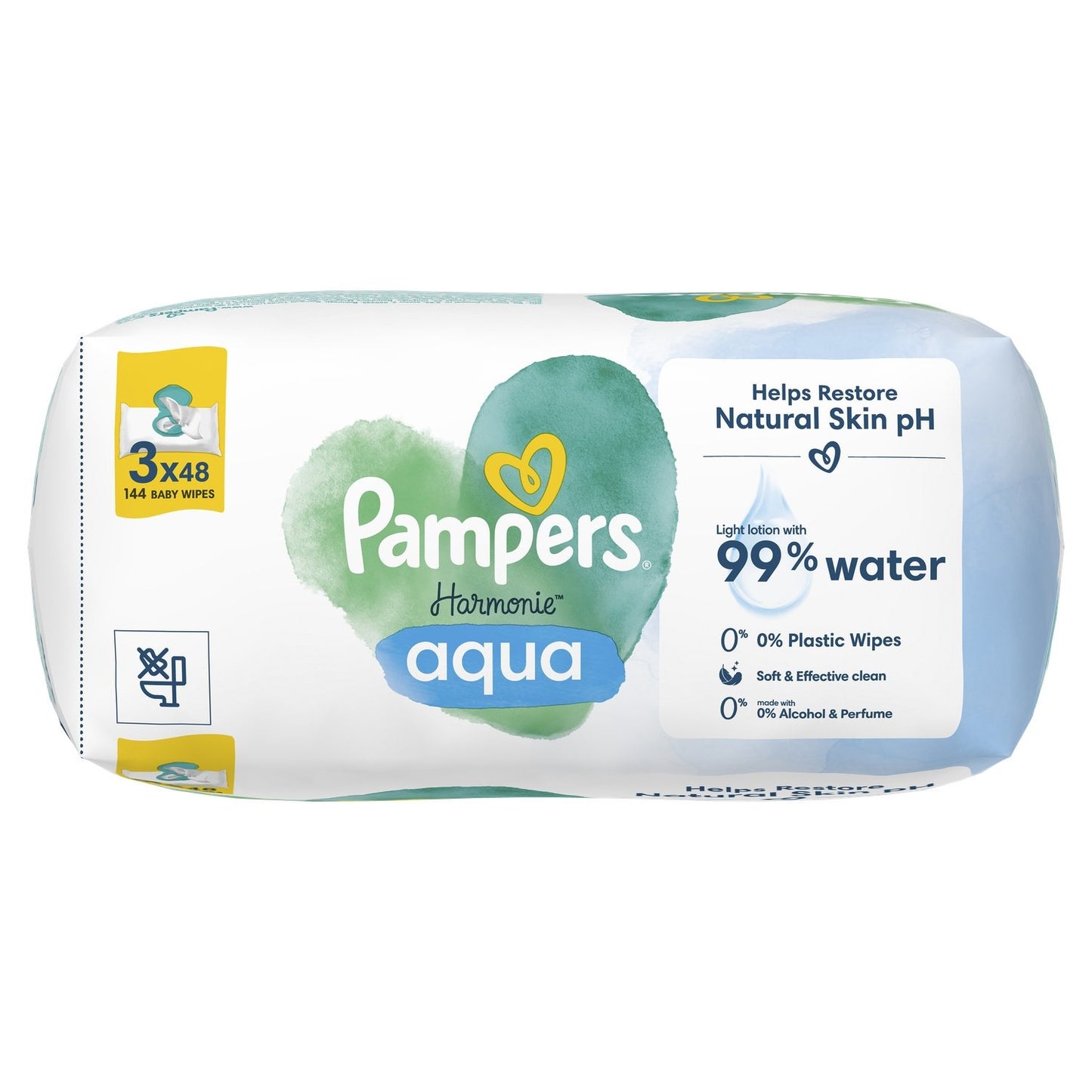 Lingettes Bébé Nettoyantes Corps Mains et Visage Aqua 0% Plastique Harmonie PAMPERS