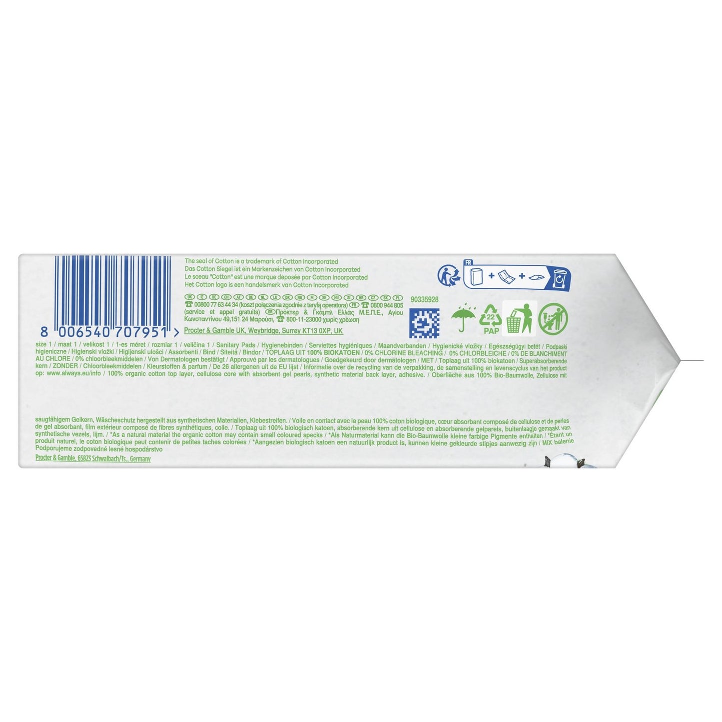 Serviettes Hygiéniques avec Ailettes Normal Taille 1 100% Coton Bio ALWAYS