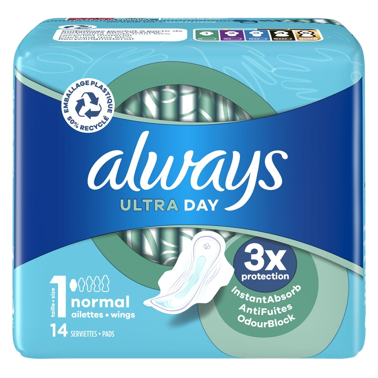 Serviettes Hygiéniques avec Ailettes Normal Taille 1 Ultra Day ALWAYS