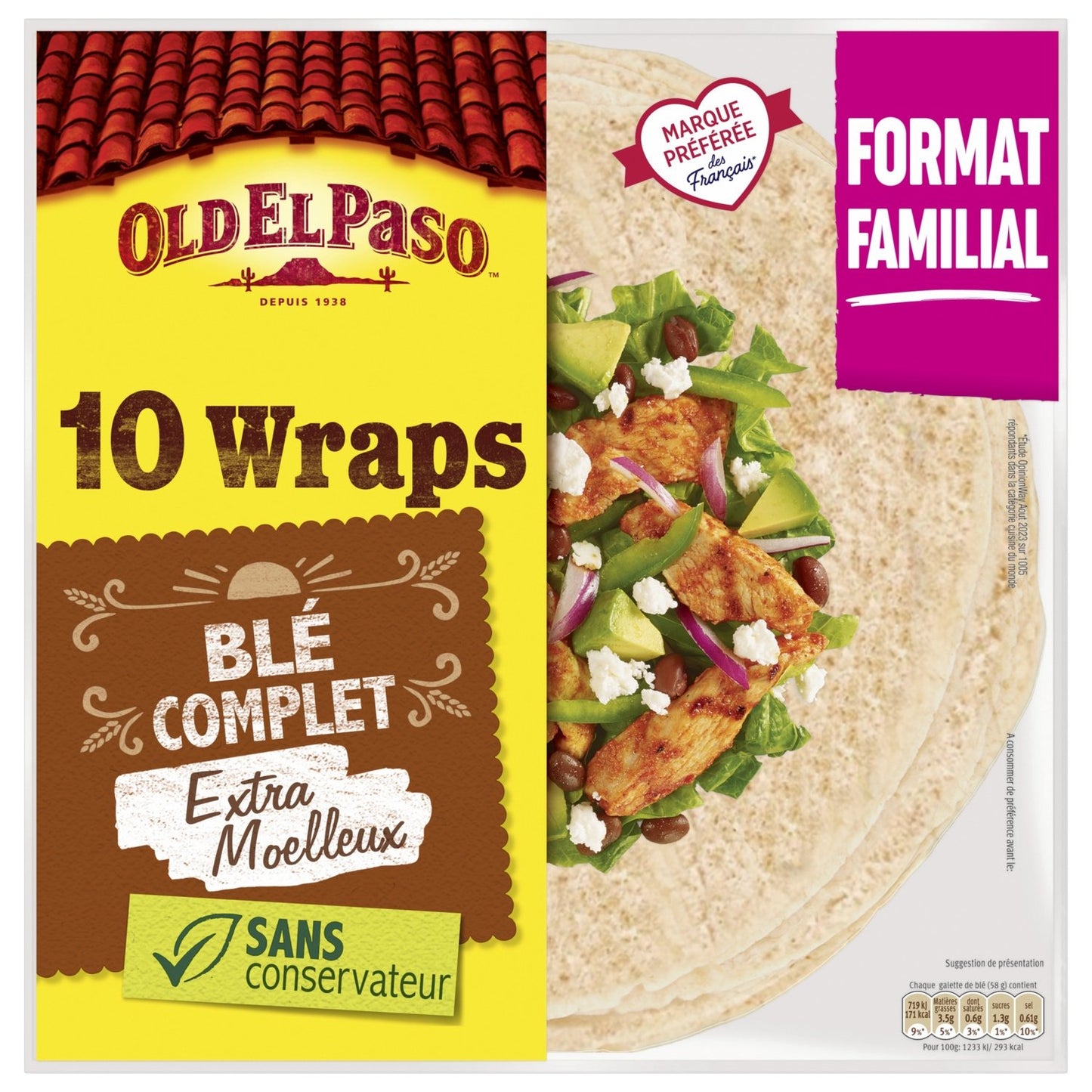 Tortillas de Blé Complet Extra Moelleux OLD EL PASO le sachet de 10 trotillas