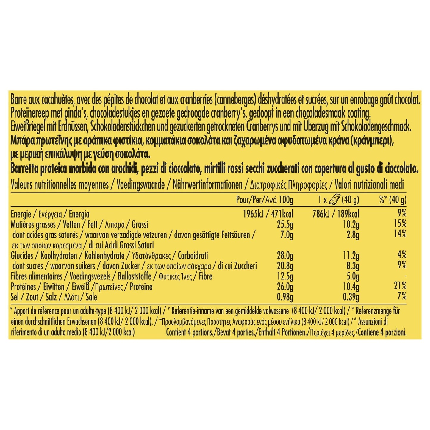 Barres Céréales Protein Chocolat et Cranberries Sans Gluten NATURE VALLEY