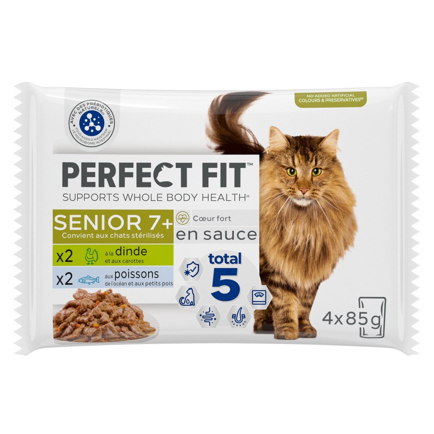 Pâtée pour Chat Sénior Stérilisé Dinde Poisson Sauce Total 5 PERFECT FIT les 4 sachets fraîcheur