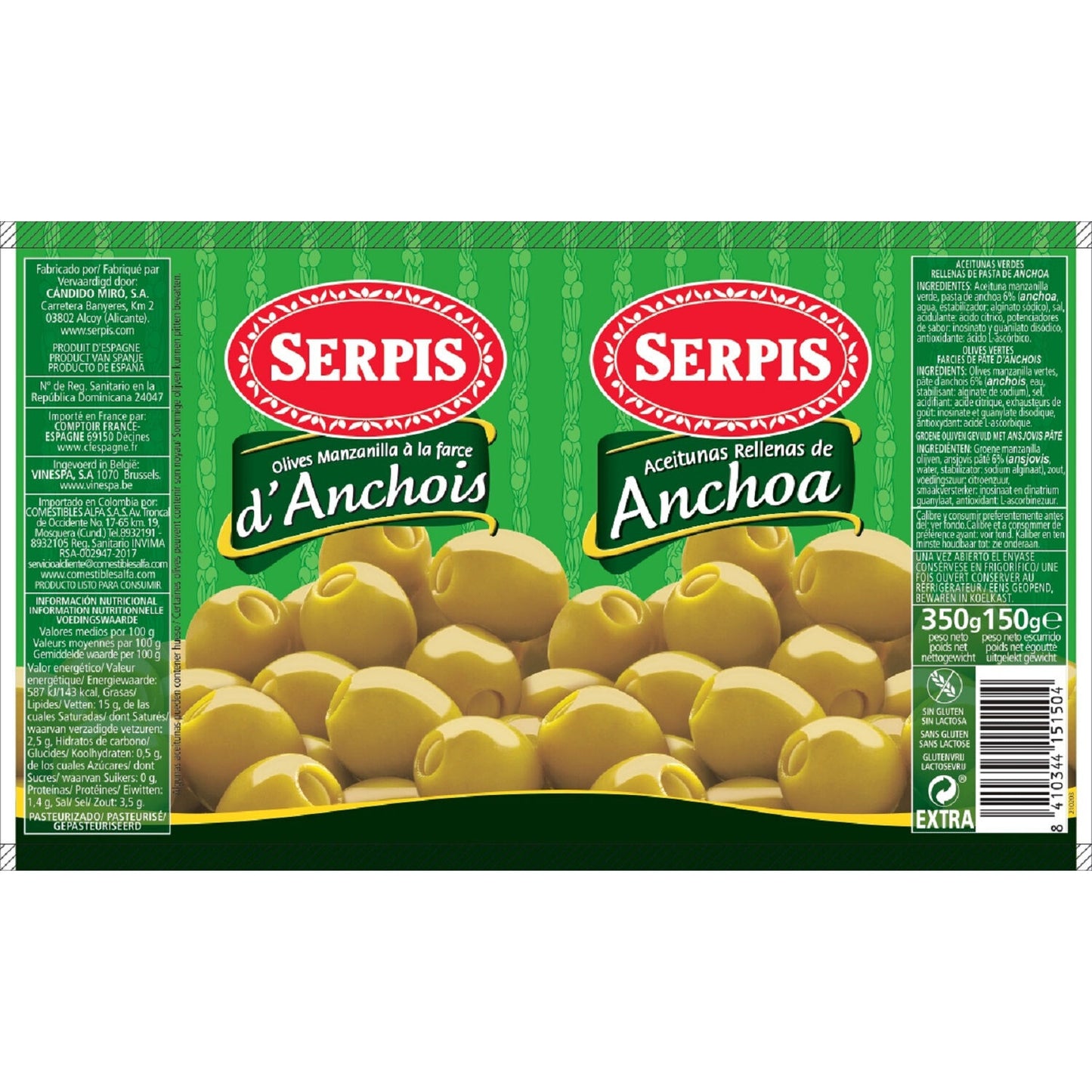 Manzanilla Green Olives SERPIS Anchovy Stuffing