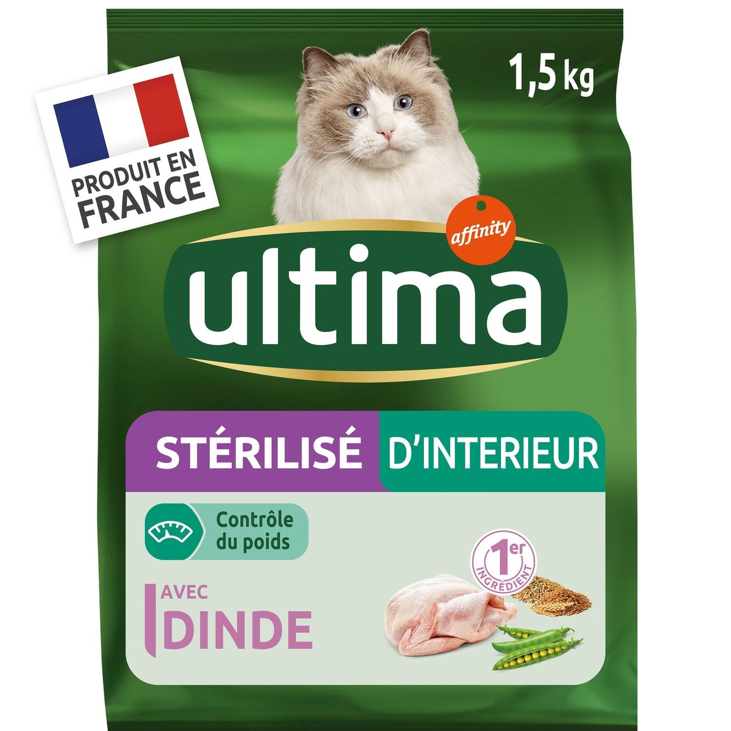 Croquettes pour Chat Adulte Stérilisé d'Intérieur Dinde ULTIMA Le sac d'1,5kg
